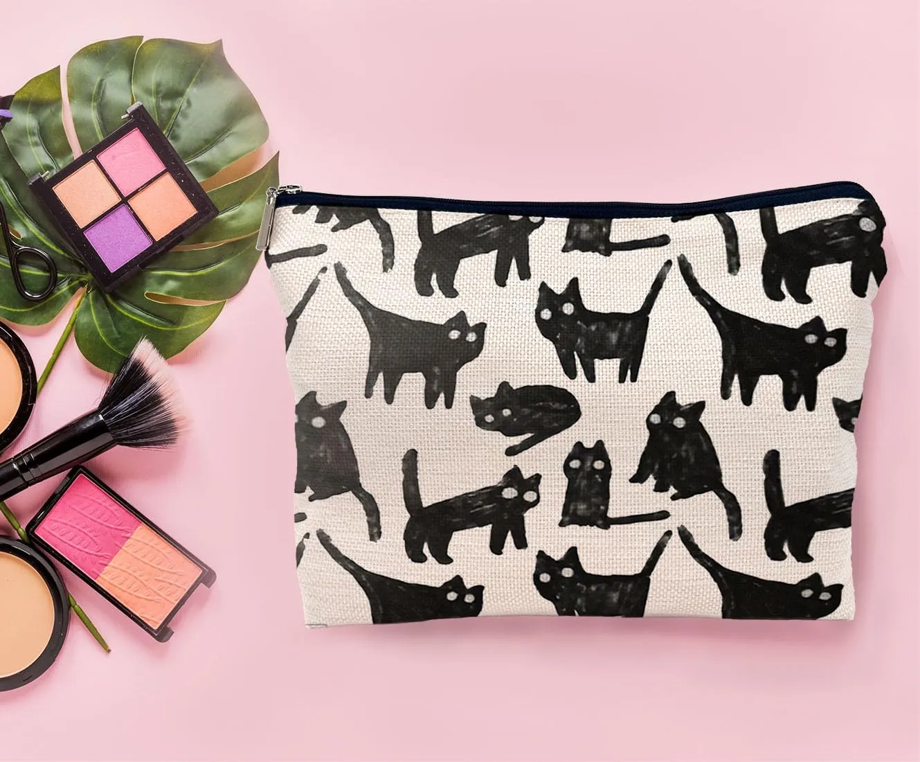 Black Cat Makeup Bag Cosmetic Bags for Women, Black Cat Gifts for Women, Cat Gifts for Cat Lovers, Black Cat Small Makeup Cosmetic Bag for Purse