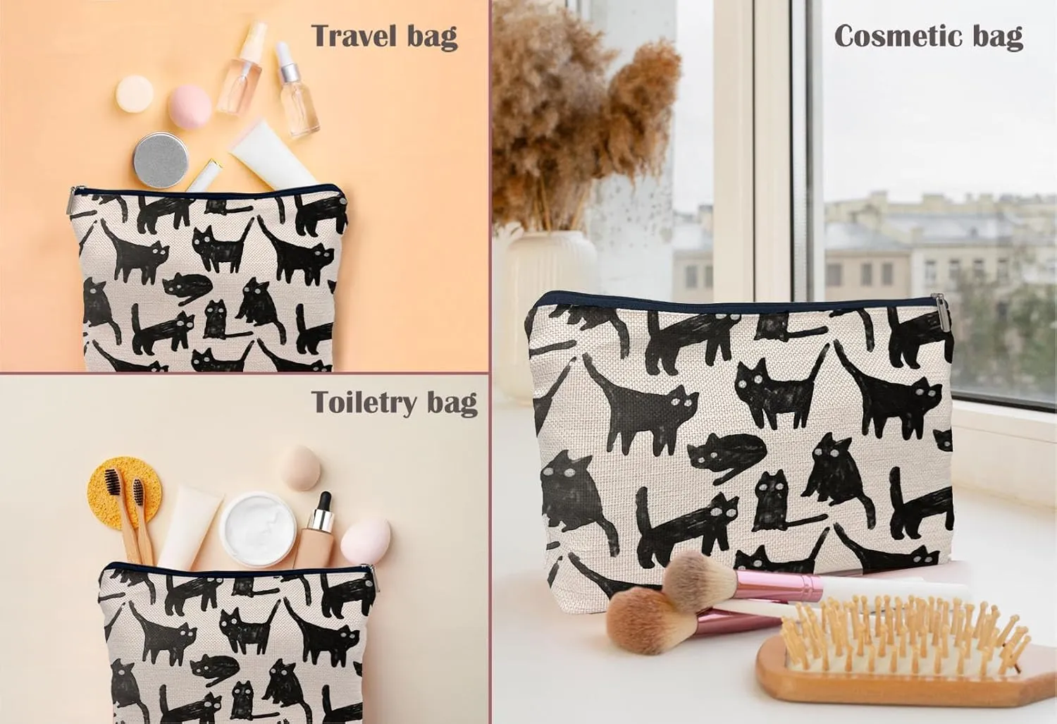 Black Cat Makeup Bag Cosmetic Bags for Women, Black Cat Gifts for Women, Cat Gifts for Cat Lovers, Black Cat Small Makeup Cosmetic Bag for Purse