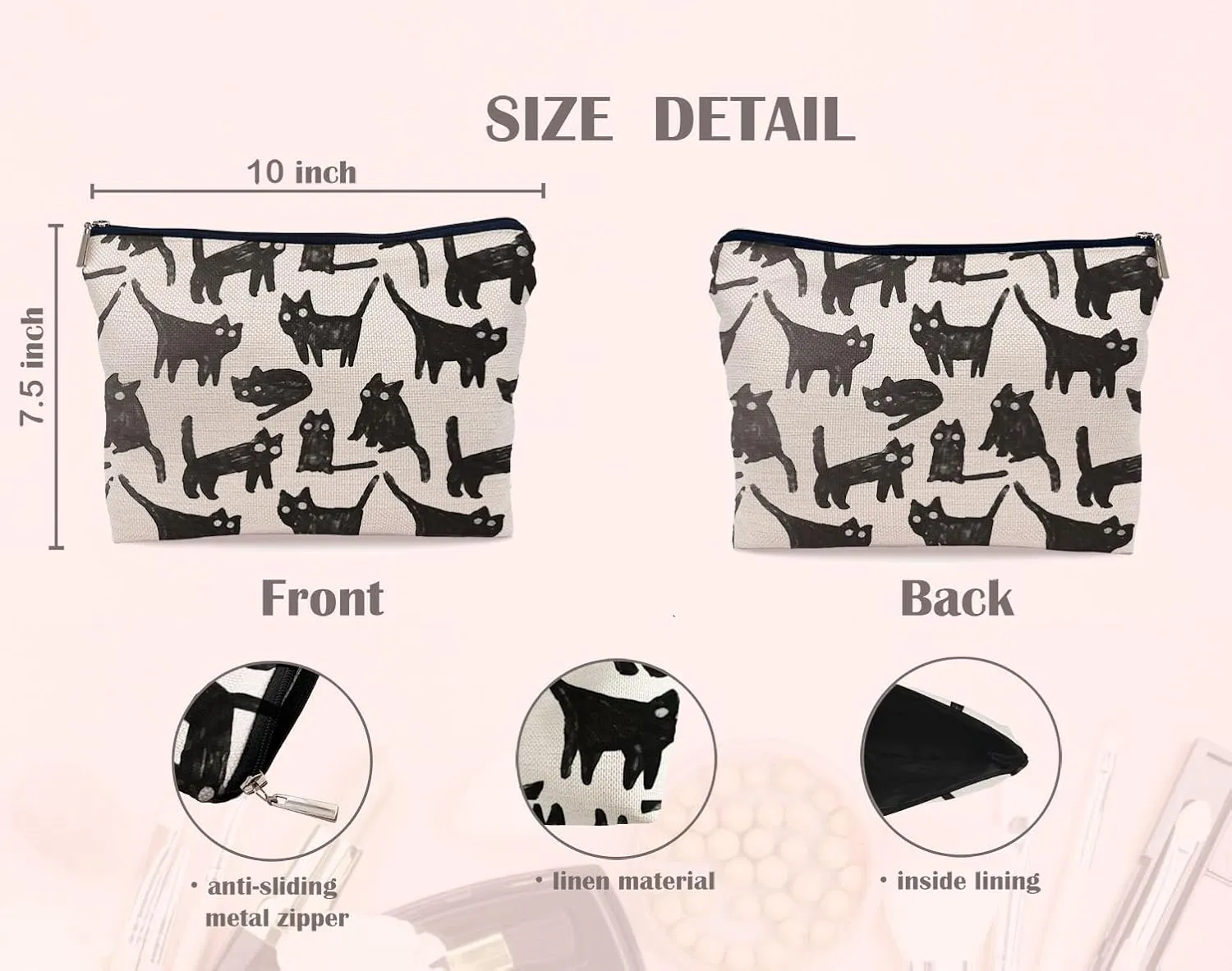Black Cat Makeup Bag Cosmetic Bags for Women, Black Cat Gifts for Women, Cat Gifts for Cat Lovers, Black Cat Small Makeup Cosmetic Bag for Purse