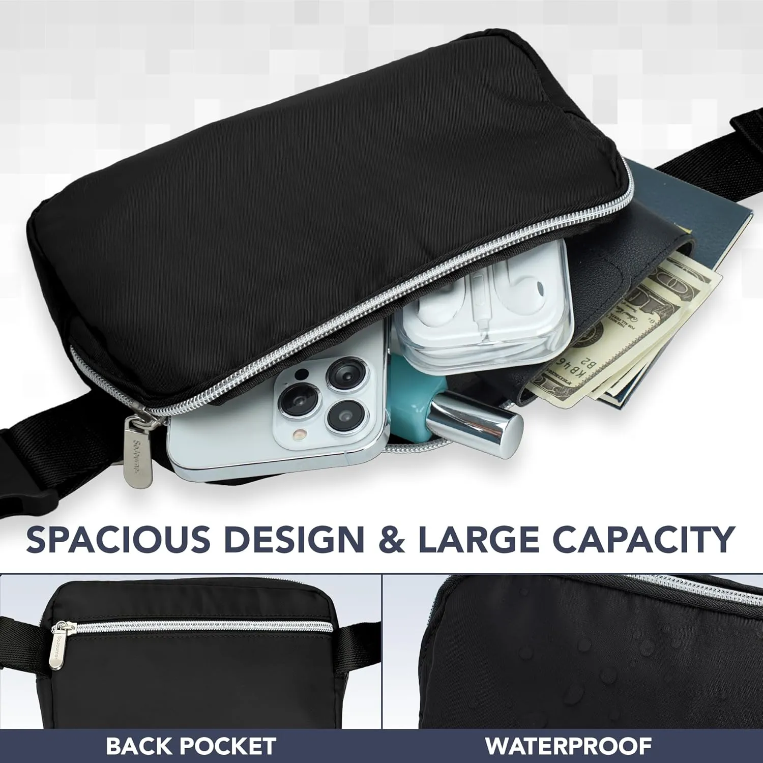 Black Crossbody Belt Bag for Women  Stylish Fanny Pack, Functional and Fashion Waist Packs for Travel, Festivals, and Everyday Use