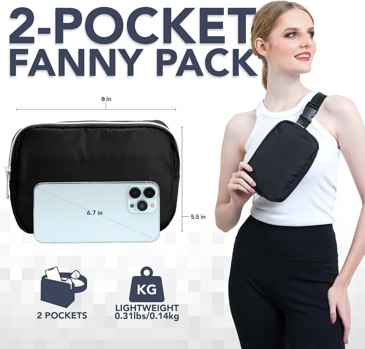 Black Crossbody Belt Bag for Women  Stylish Fanny Pack, Functional and Fashion Waist Packs for Travel, Festivals, and Everyday Use