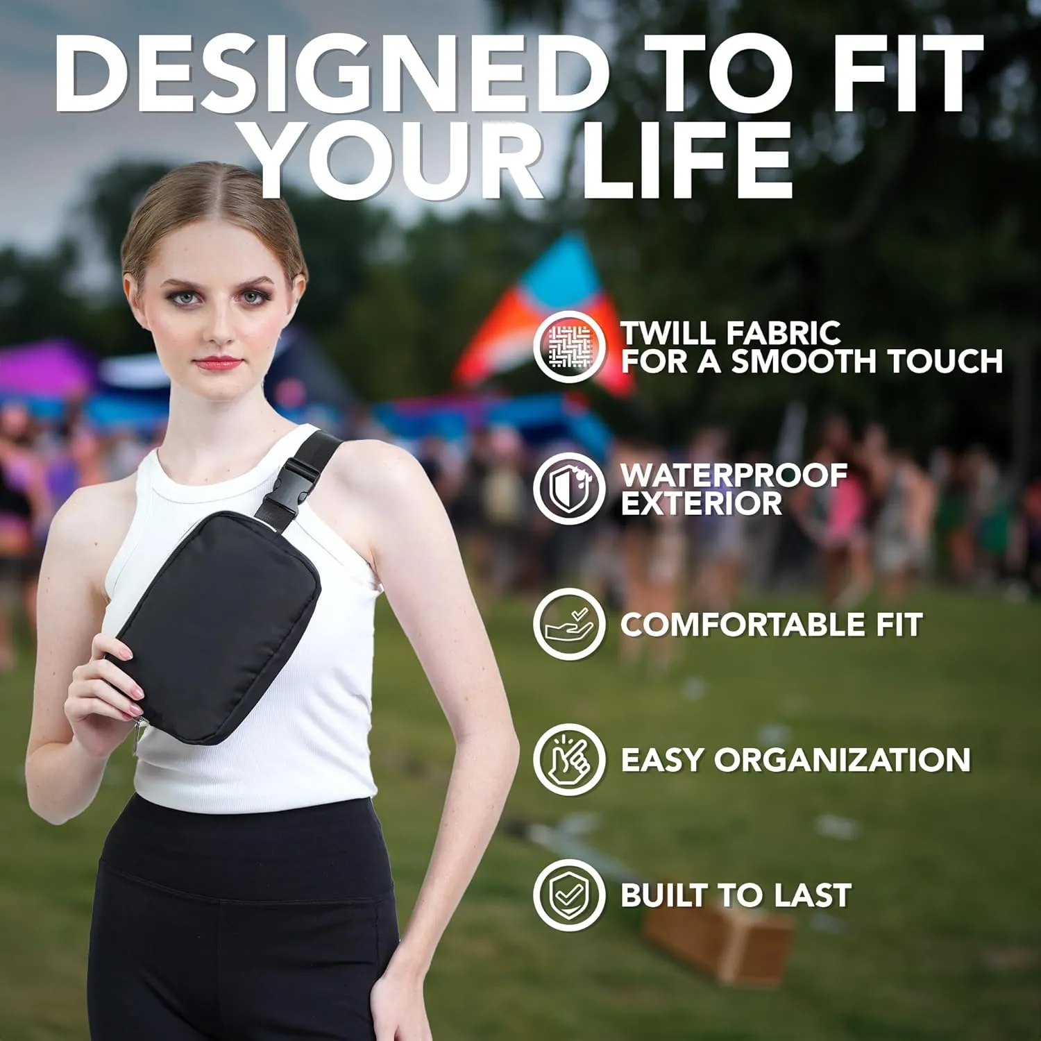 Black Crossbody Belt Bag for Women  Stylish Fanny Pack, Functional and Fashion Waist Packs for Travel, Festivals, and Everyday Use
