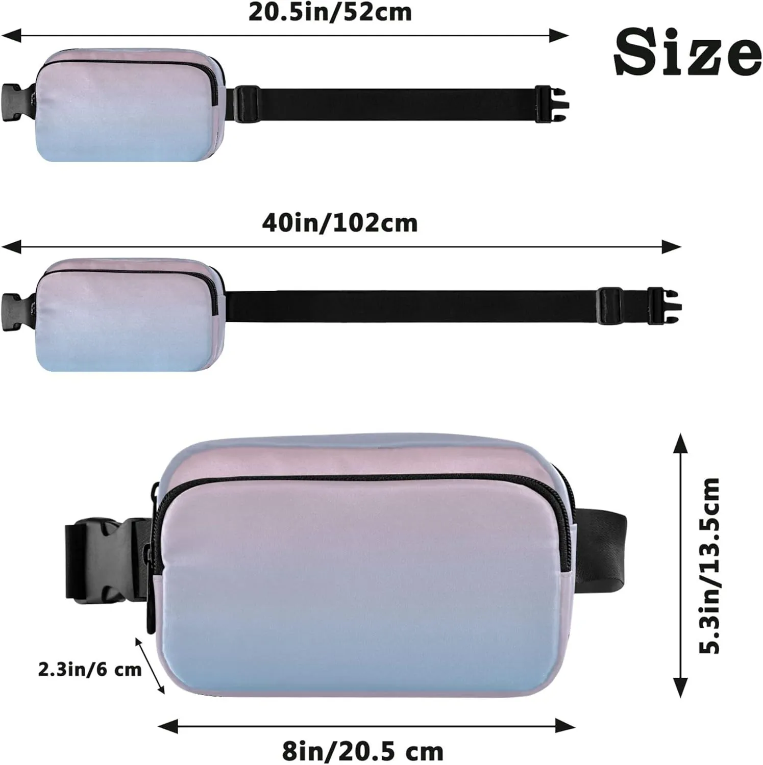 Blush Pink Light Sky Blue Gradient Fanny Packs Women Waterproof Hip Bag Belt Pouch Cute Travel Waist Bag