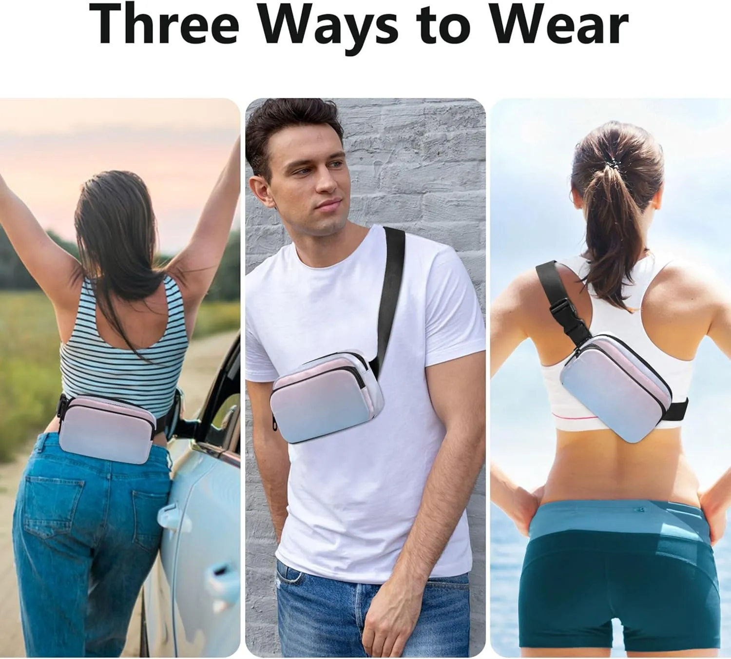 Blush Pink Light Sky Blue Gradient Fanny Packs Women Waterproof Hip Bag Belt Pouch Cute Travel Waist Bag