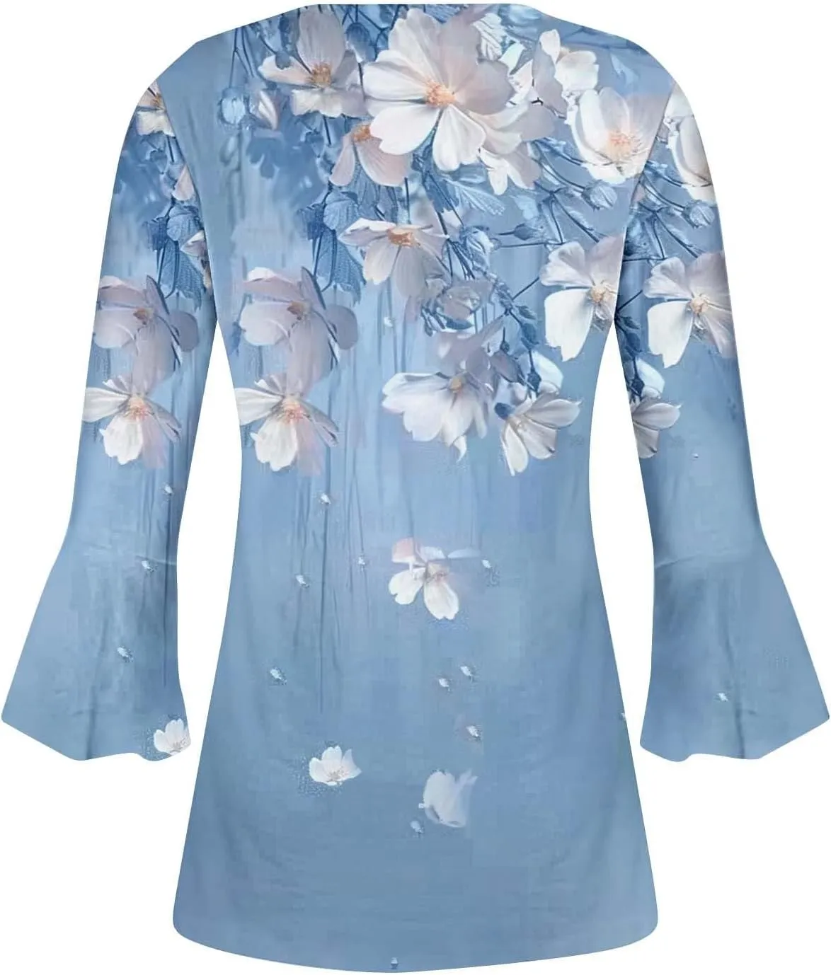 Bohemian Tops for Women Trendy Sexy Elegant T-Shirts Boho Floral Print 3/4 Bell Sleeve v Neck Shirts Blouses