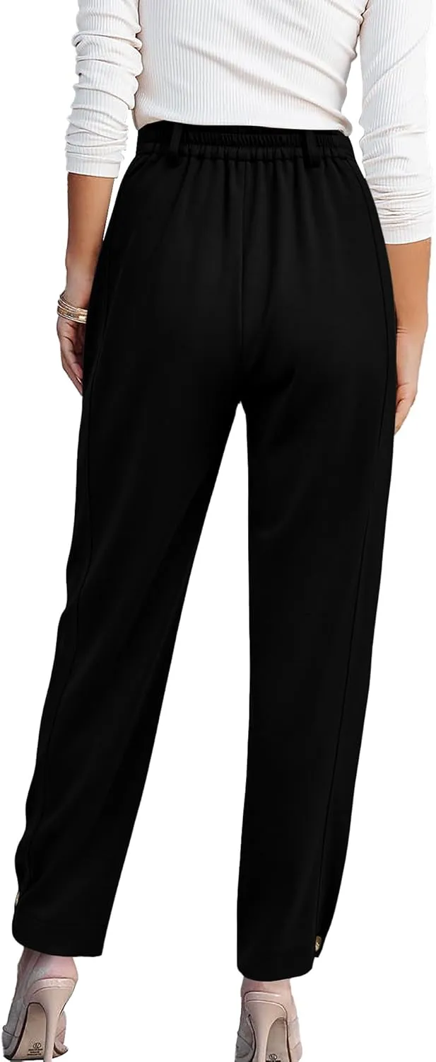BTFBM Women's 2025 Casual Button Down Pants Elastic High Waist Business Work Trousers Long Straight Slacks with Pockets