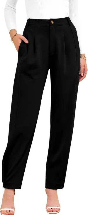 BTFBM Women's 2025 Casual Button Down Pants Elastic High Waist Business Work Trousers Long Straight Slacks with Pockets