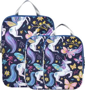 Butterfly Unicorn Blue Compression Packing Cubes for Travel Packing Organizers Backpack 3 Pack Luggage Travel Essentials Carry Must Haves Waterproof Suitcase Storage Bags