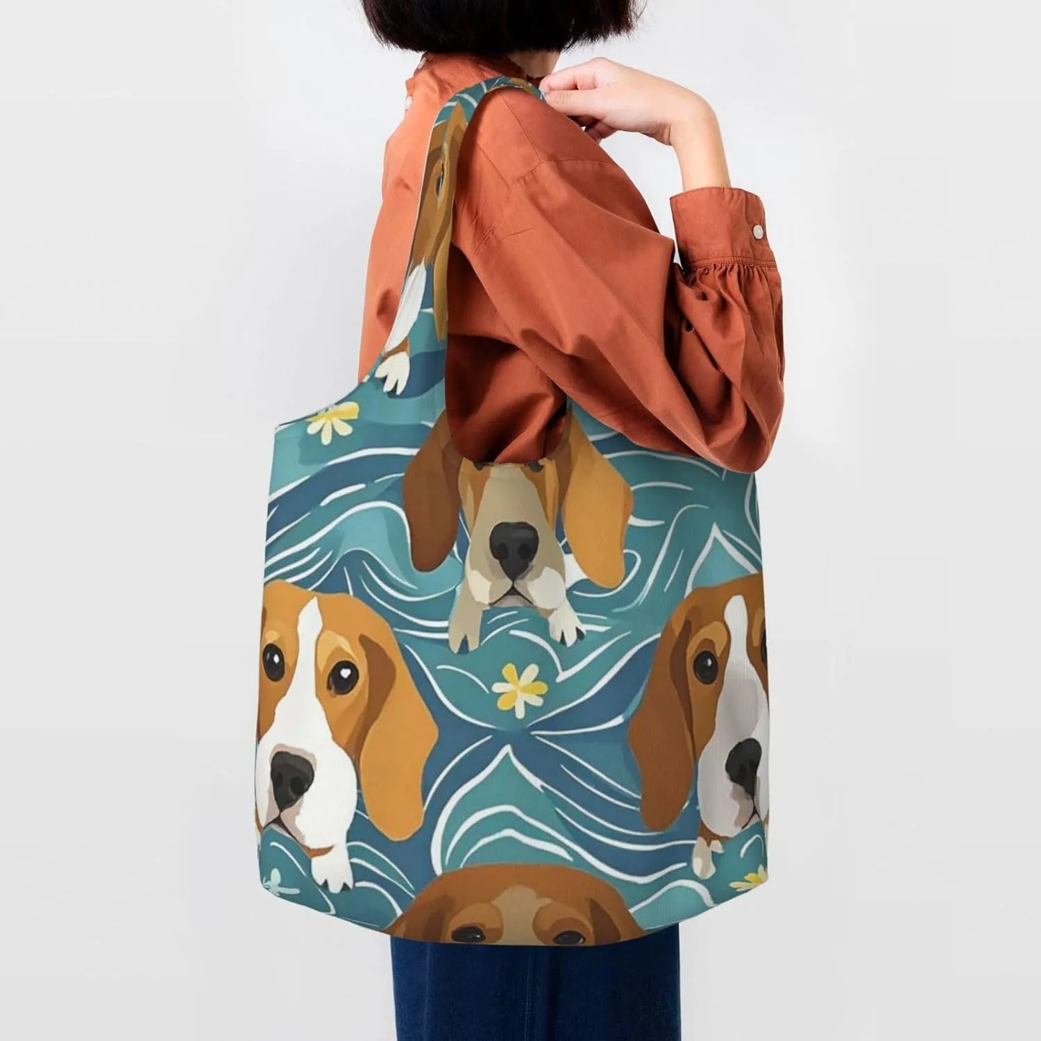 Canvas Tote Bag Reusable Grocery Bags Lightweight Handbag blue and white Tote Bag for Shopping Cloth Bags
