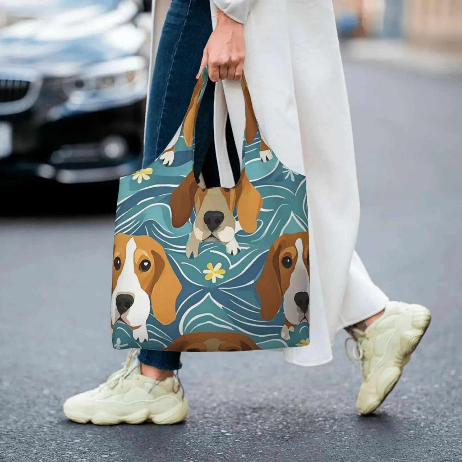 Canvas Tote Bag Reusable Grocery Bags Lightweight Handbag blue and white Tote Bag for Shopping Cloth Bags