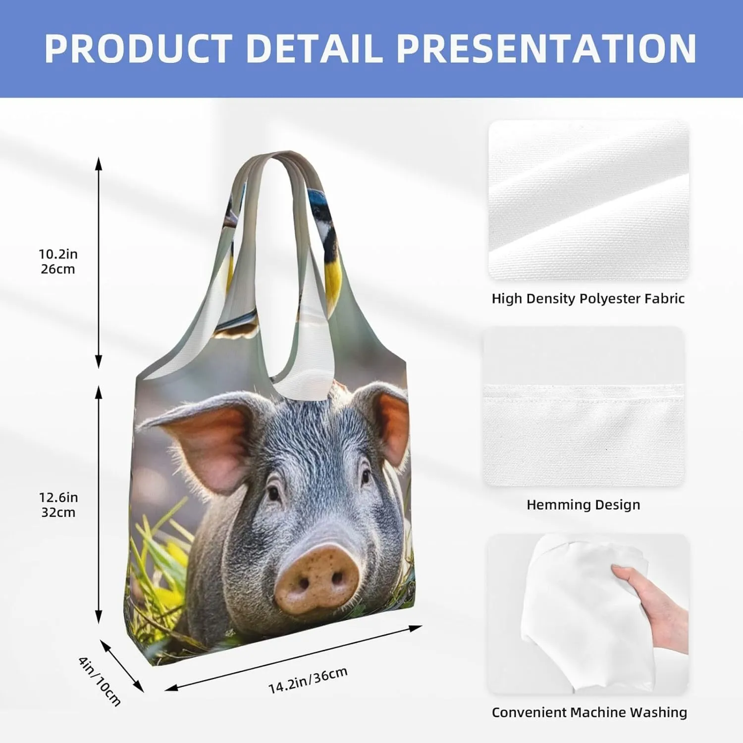 Canvas Tote Bag Reusable Grocery Bags Lightweight Handbag blue and white Tote Bag for Shopping Cloth Bags
