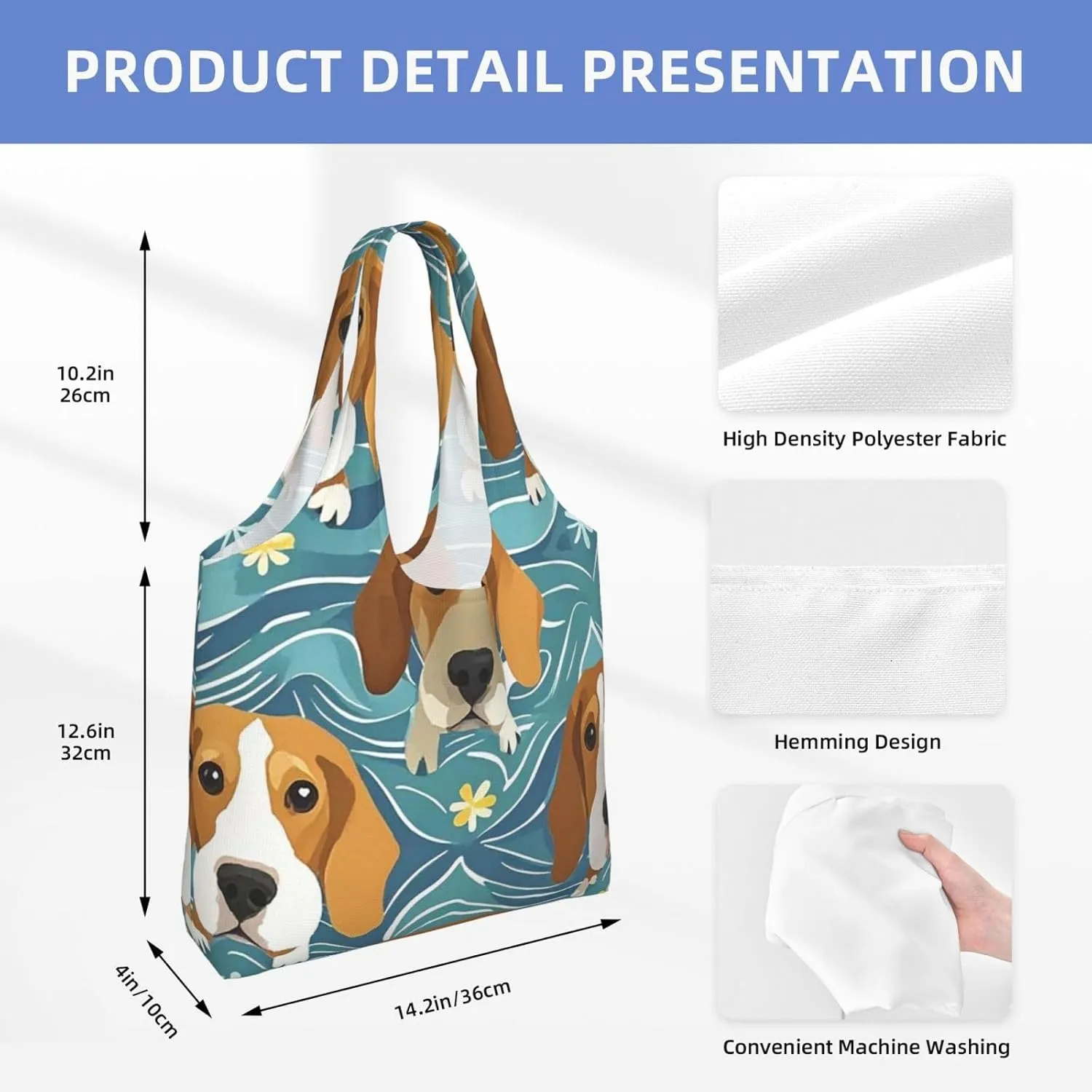 Canvas Tote Bag Reusable Grocery Bags Lightweight Handbag blue and white Tote Bag for Shopping Cloth Bags