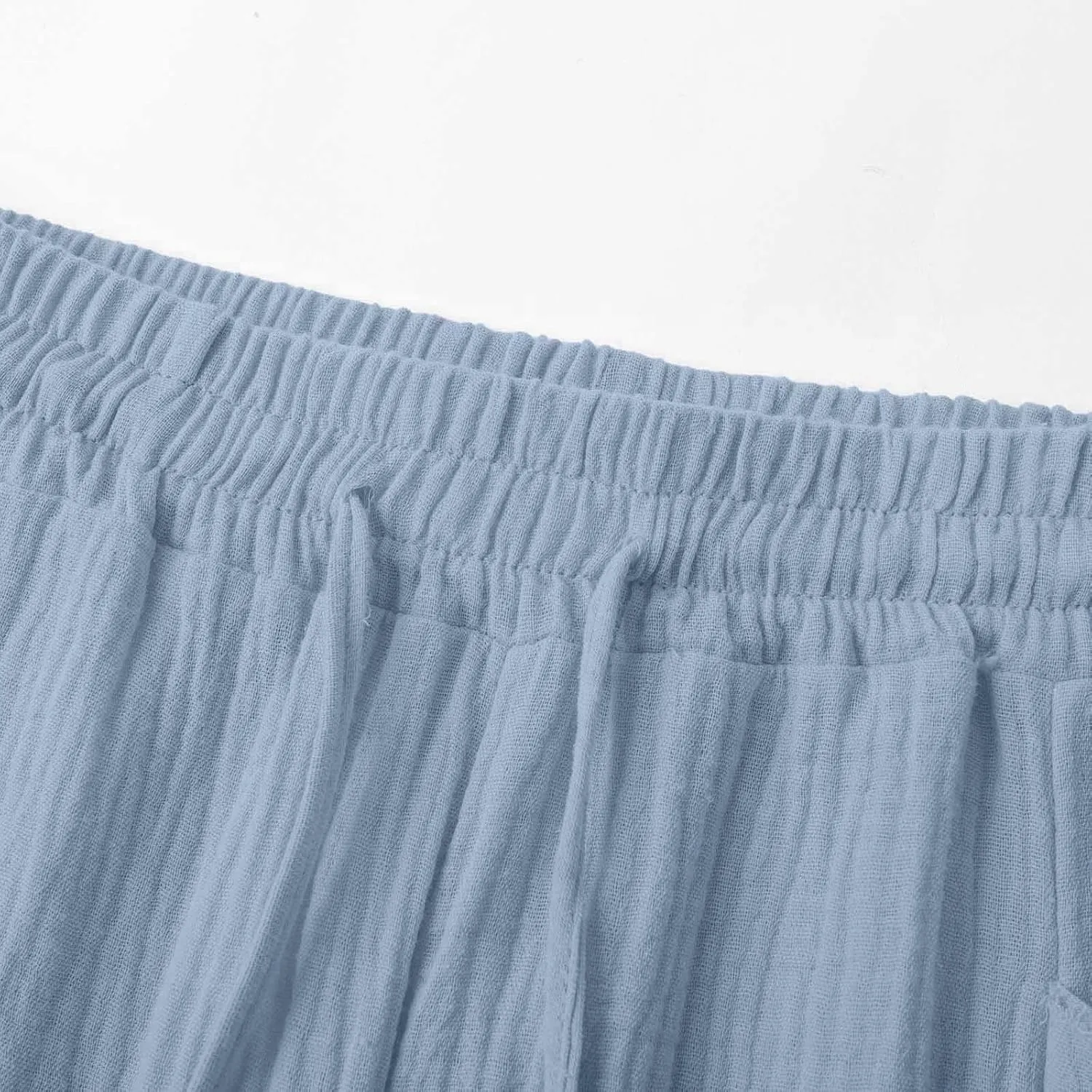 Capri Pants for Women Cotton Casual Summer Capris Drawstring High Waist Pants Wide Straight Leg Cropped Trousers