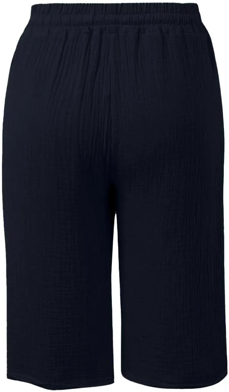 Capri Pants for Women Cotton Casual Summer Capris Drawstring High Waist Pants Wide Straight Leg Cropped Trousers
