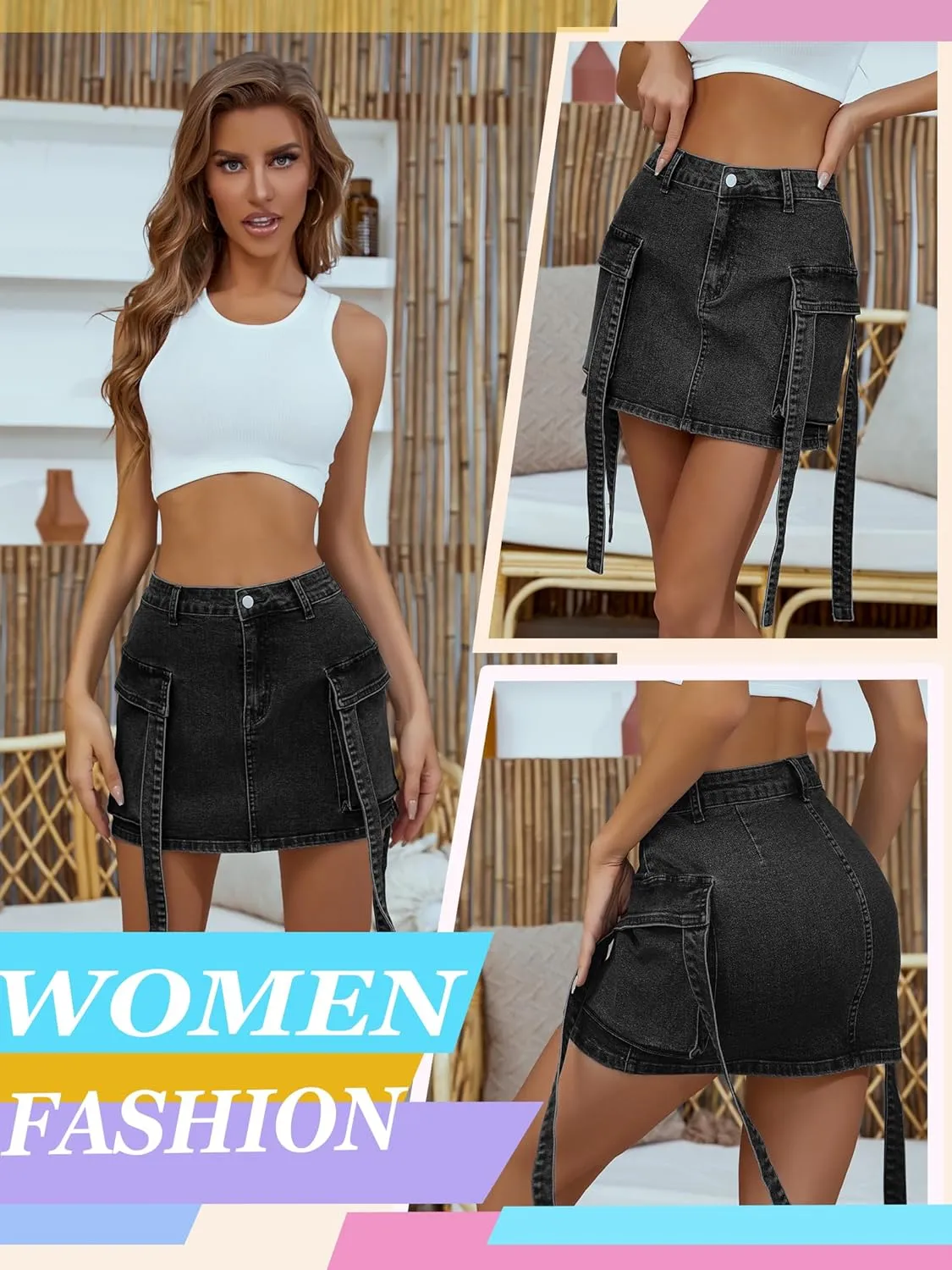 Cargo Skirt Women Denim Skirt for Women's y2k Mini Jeans Skirt Denim Skirt Casual with Pocket Skirts Low Waist