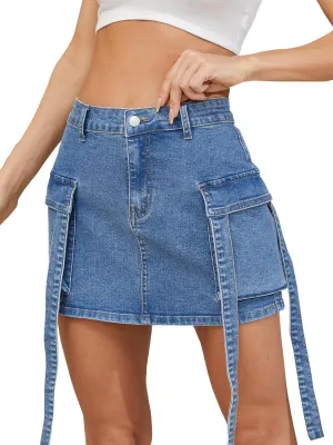 Cargo Skirt Women Denim Skirt for Women's y2k Mini Jeans Skirt Denim Skirt Casual with Pocket Skirts Low Waist