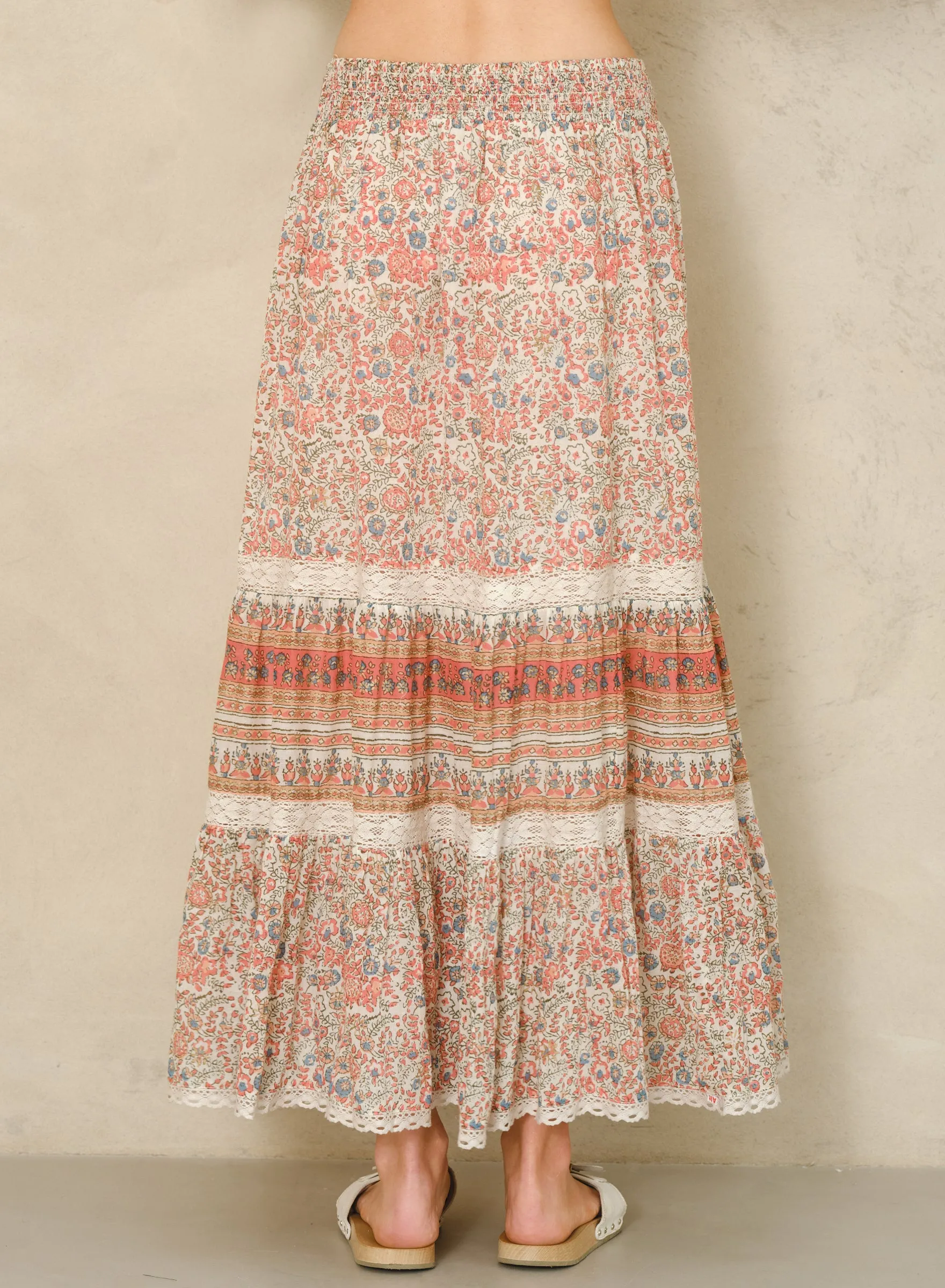 CASS PRINT MAXI SKIRT IN CORAL