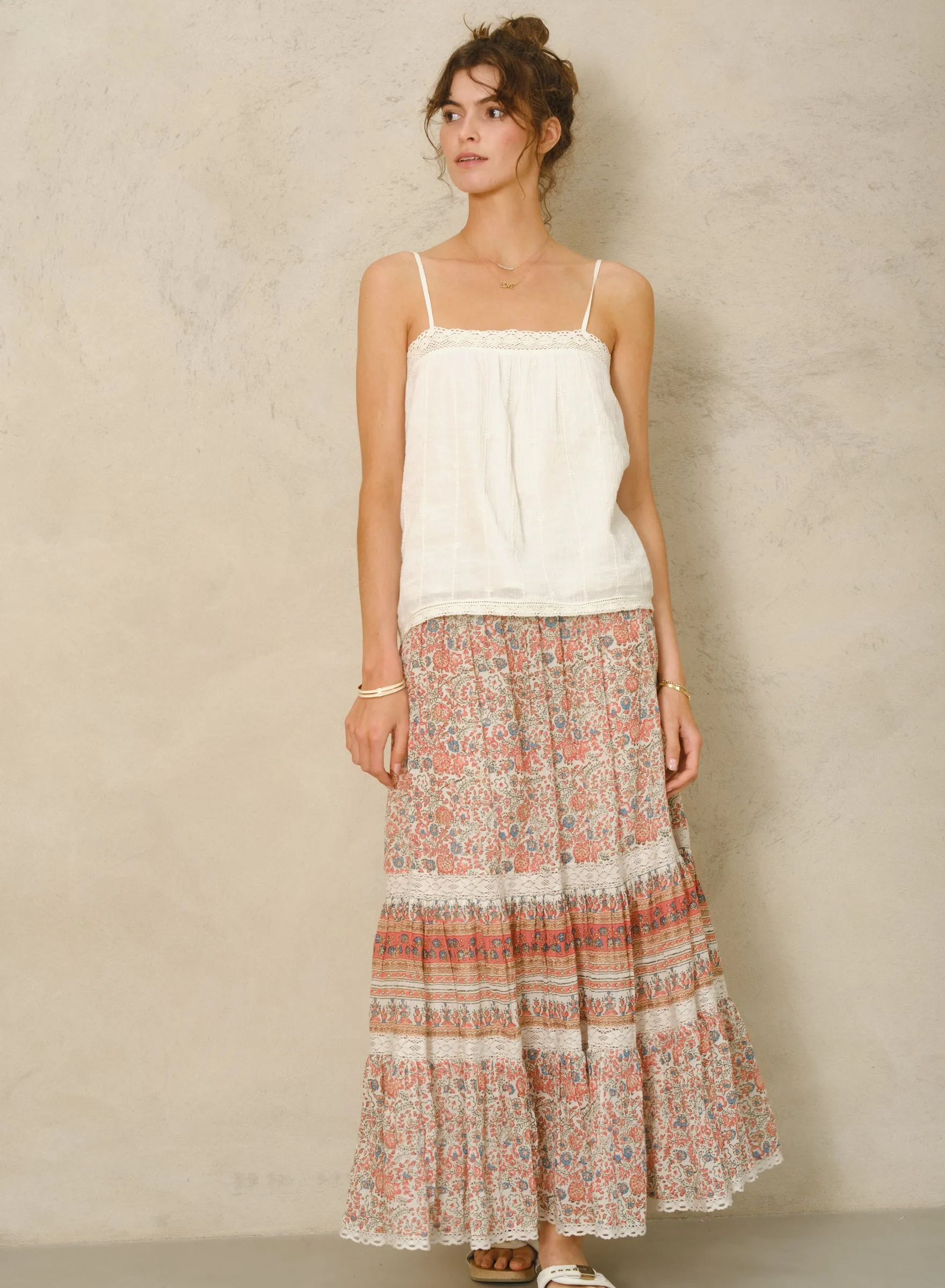 CASS PRINT MAXI SKIRT IN CORAL