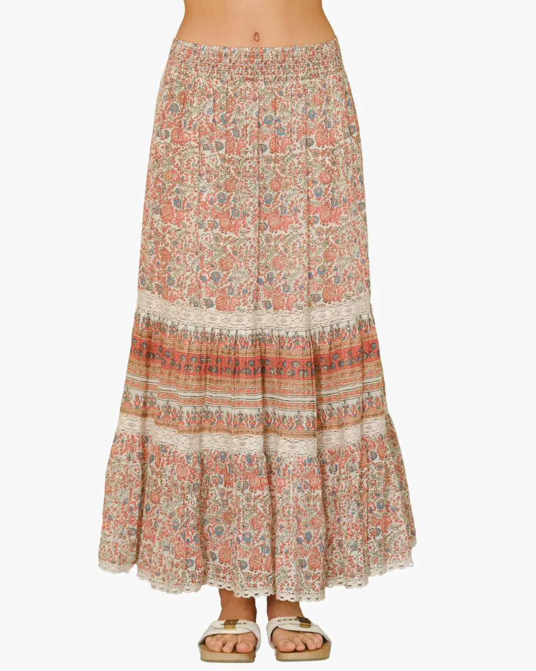 CASS PRINT MAXI SKIRT IN CORAL