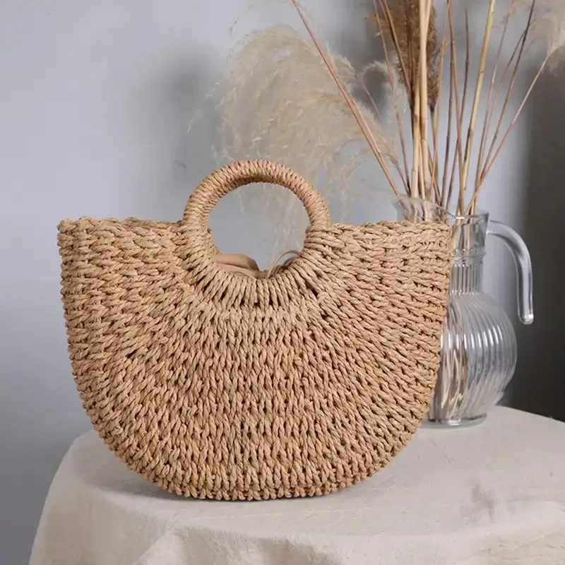 Casual Rattan Shoulder Bag  Chic and Versatile Straw Handbag