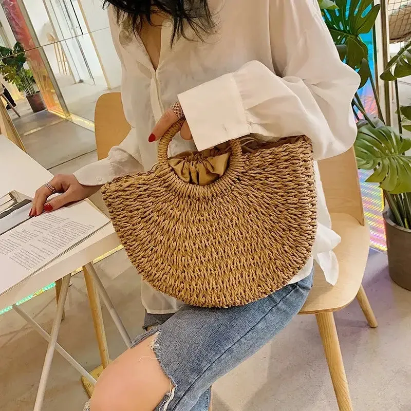 Casual Rattan Shoulder Bag  Chic and Versatile Straw Handbag