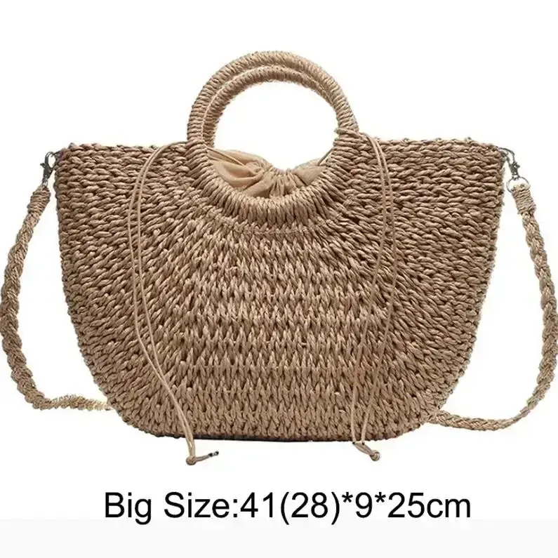 Casual Rattan Shoulder Bag  Chic and Versatile Straw Handbag