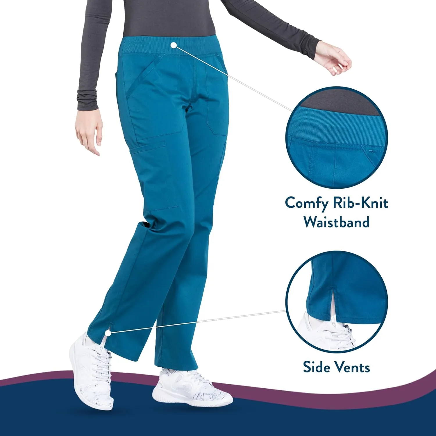 Cherokee Women's Scrub Pants Mid Rise Straight Leg Pull-on Cargo Pant with 6 Pockets & 2-Way Stretch Fabric - WW170