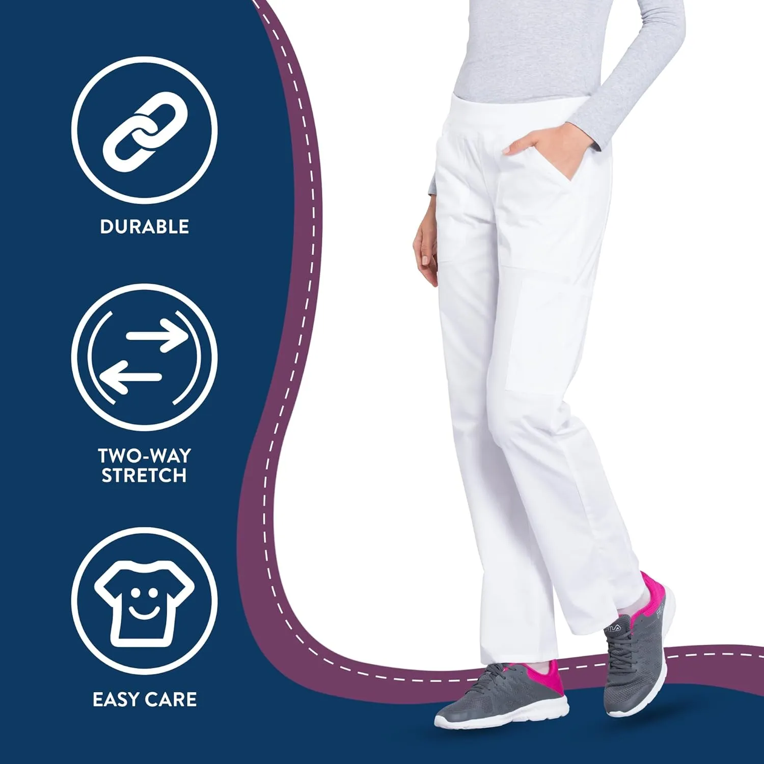 Cherokee Women's Scrub Pants Mid Rise Straight Leg Pull-on Cargo Pant with 6 Pockets & 2-Way Stretch Fabric - WW170