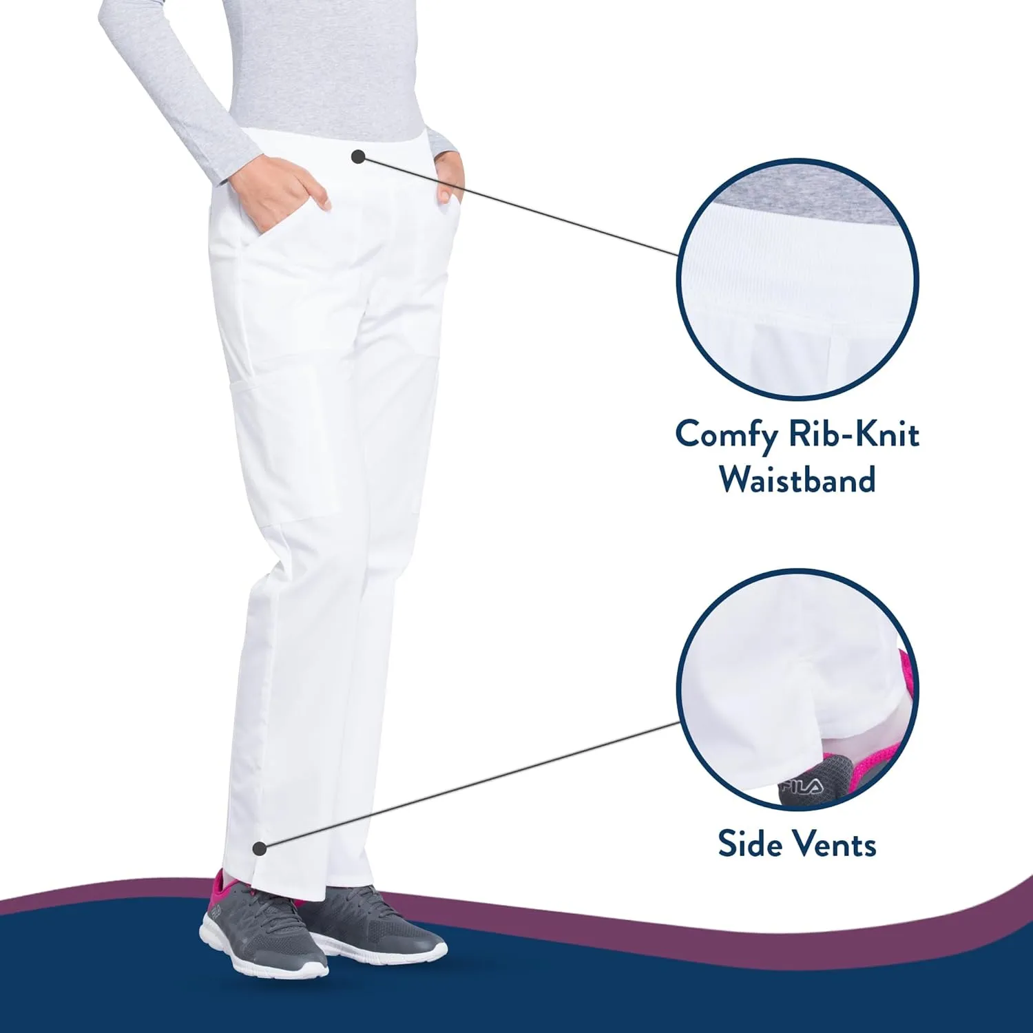 Cherokee Women's Scrub Pants Mid Rise Straight Leg Pull-on Cargo Pant with 6 Pockets & 2-Way Stretch Fabric - WW170