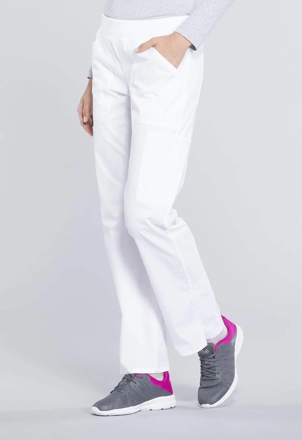 Cherokee Women's Scrub Pants Mid Rise Straight Leg Pull-on Cargo Pant with 6 Pockets & 2-Way Stretch Fabric - WW170