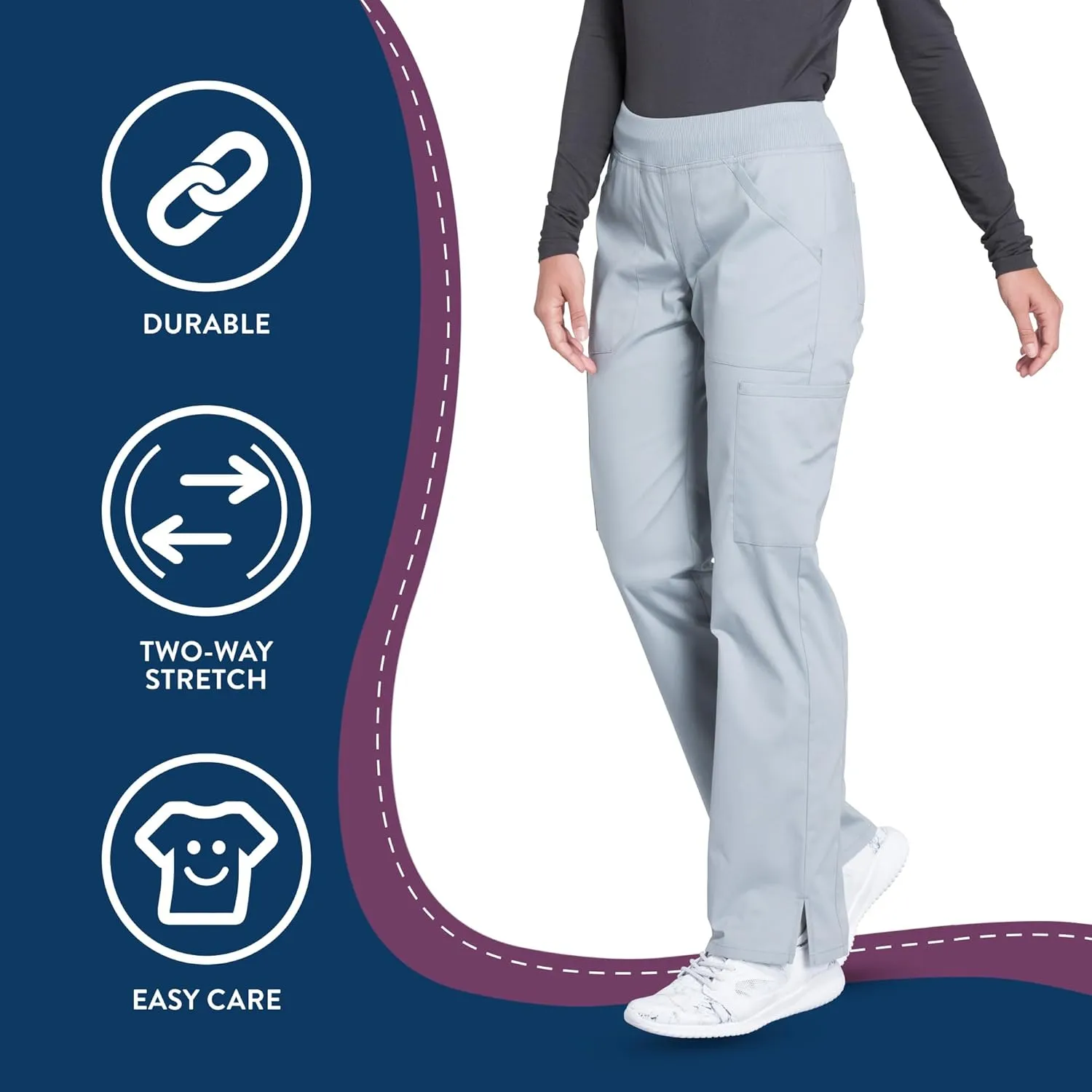 Cherokee Women's Scrub Pants Mid Rise Straight Leg Pull-on Cargo Pant with 6 Pockets & 2-Way Stretch Fabric - WW170