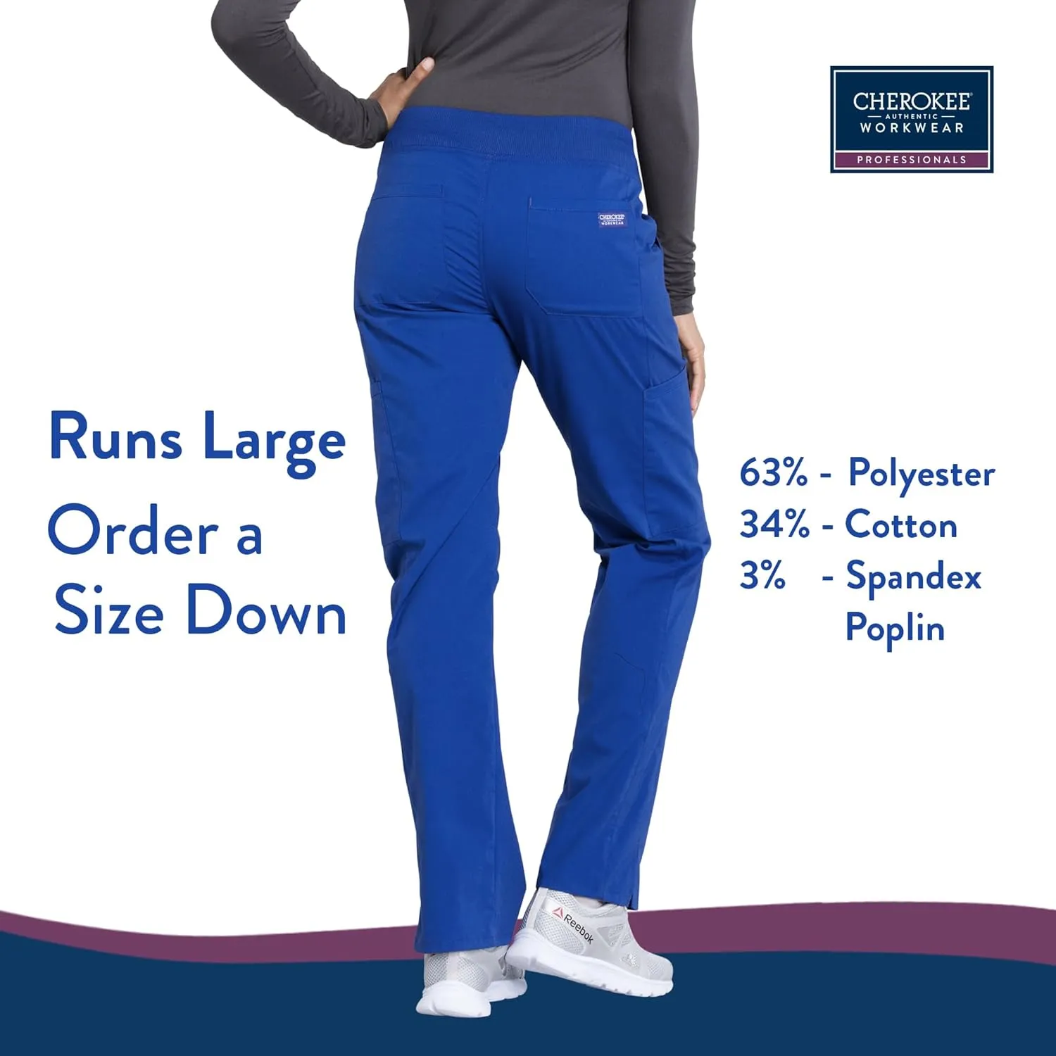 Cherokee Women's Scrub Pants Mid Rise Straight Leg Pull-on Cargo Pant with 6 Pockets & 2-Way Stretch Fabric - WW170