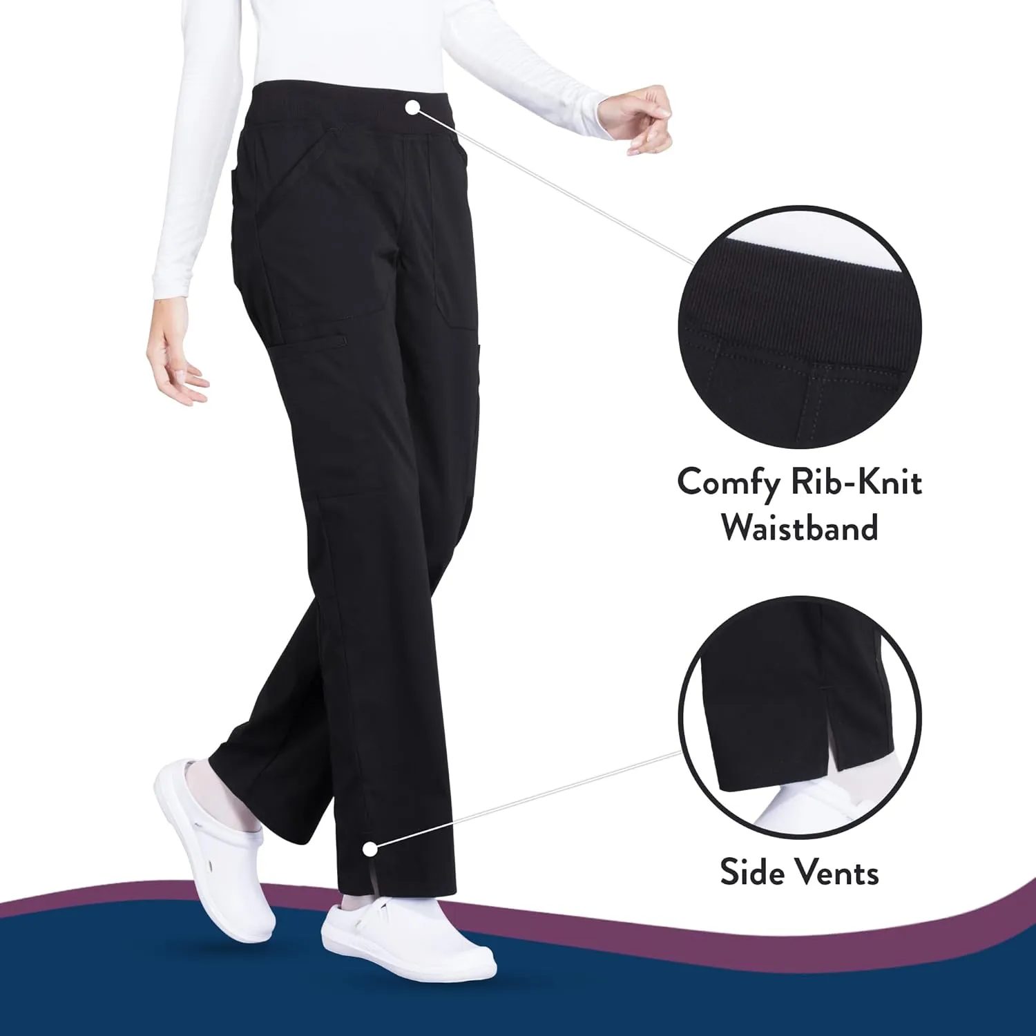 Cherokee Women's Scrub Pants Mid Rise Straight Leg Pull-on Cargo Pant with 6 Pockets & 2-Way Stretch Fabric - WW170