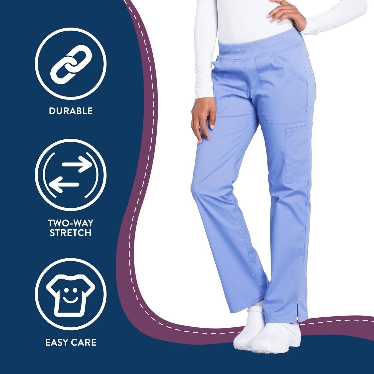 Cherokee Women's Scrub Pants Mid Rise Straight Leg Pull-on Cargo Pant with 6 Pockets & 2-Way Stretch Fabric - WW170