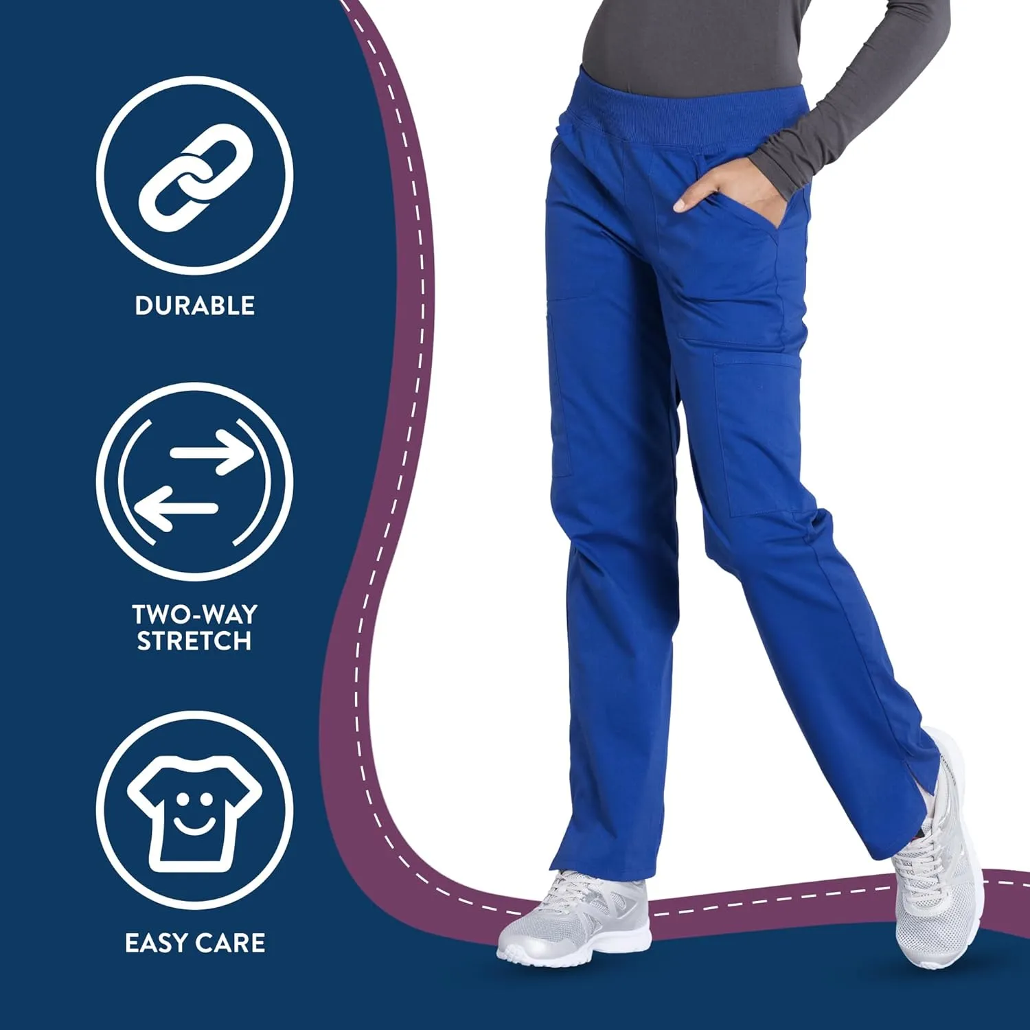 Cherokee Women's Scrub Pants Mid Rise Straight Leg Pull-on Cargo Pant with 6 Pockets & 2-Way Stretch Fabric - WW170