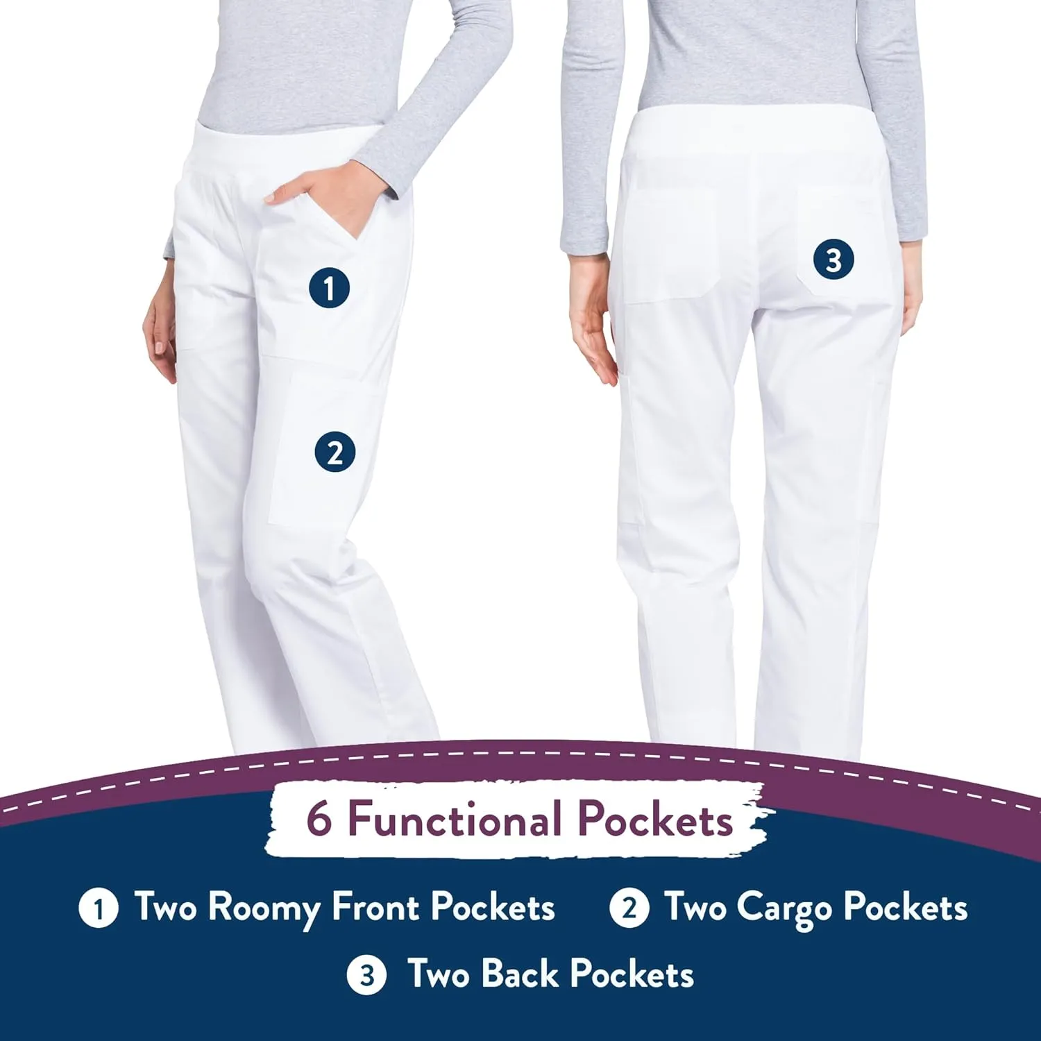 Cherokee Women's Scrub Pants Mid Rise Straight Leg Pull-on Cargo Pant with 6 Pockets & 2-Way Stretch Fabric - WW170