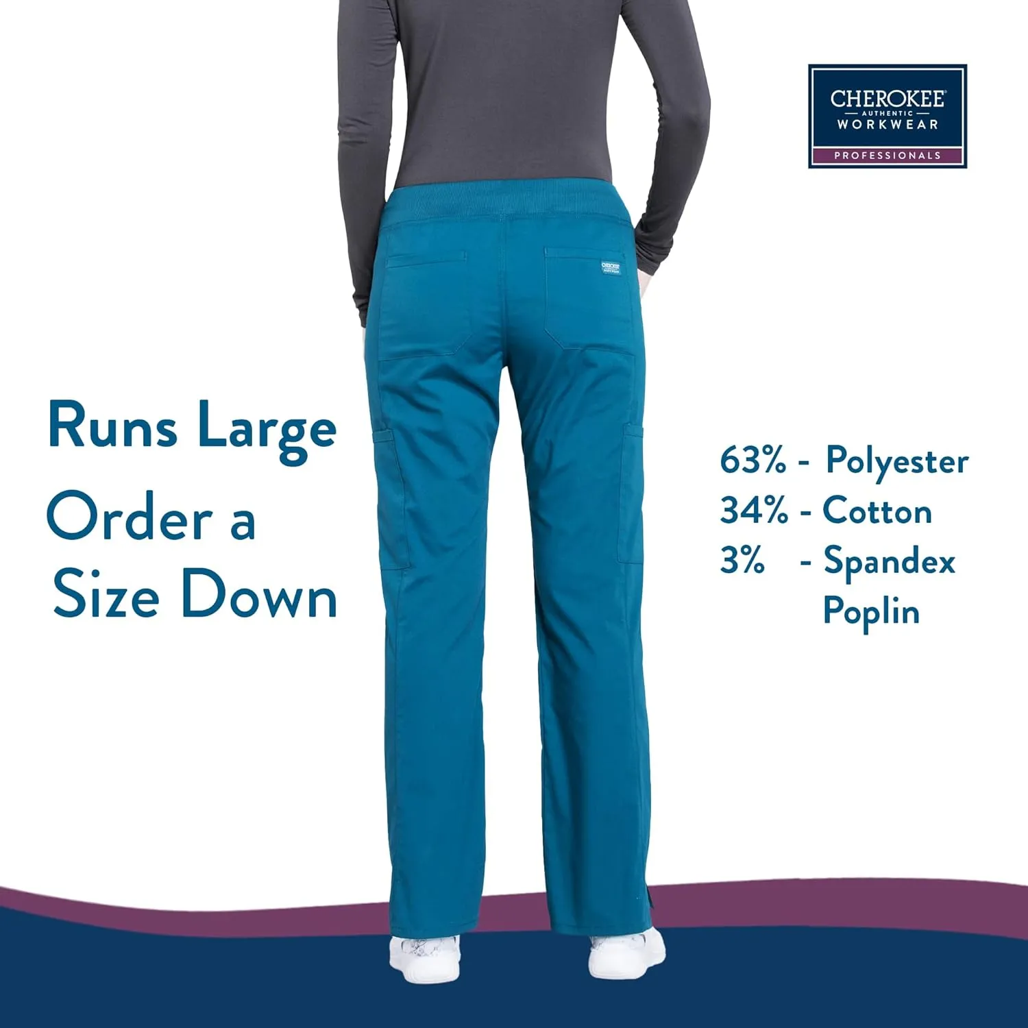 Cherokee Women's Scrub Pants Mid Rise Straight Leg Pull-on Cargo Pant with 6 Pockets & 2-Way Stretch Fabric - WW170