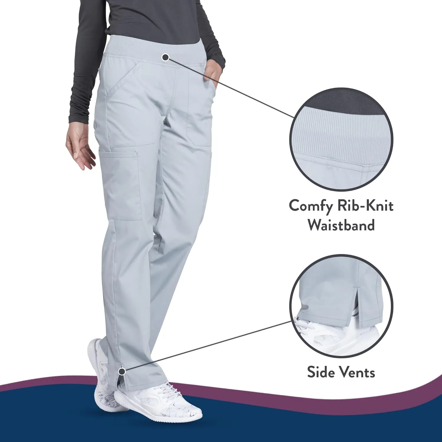 Cherokee Women's Scrub Pants Mid Rise Straight Leg Pull-on Cargo Pant with 6 Pockets & 2-Way Stretch Fabric - WW170