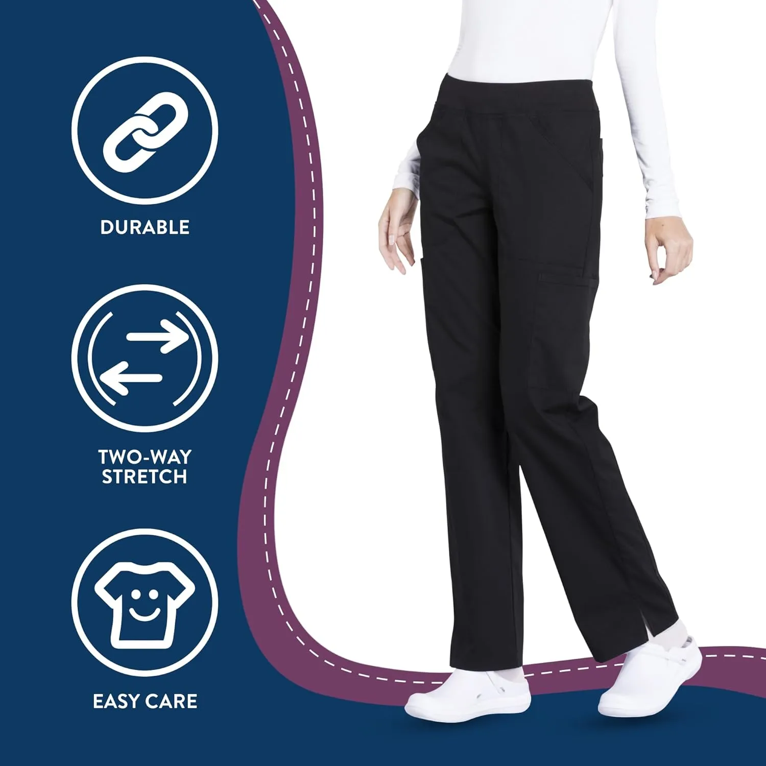 Cherokee Women's Scrub Pants Mid Rise Straight Leg Pull-on Cargo Pant with 6 Pockets & 2-Way Stretch Fabric - WW170