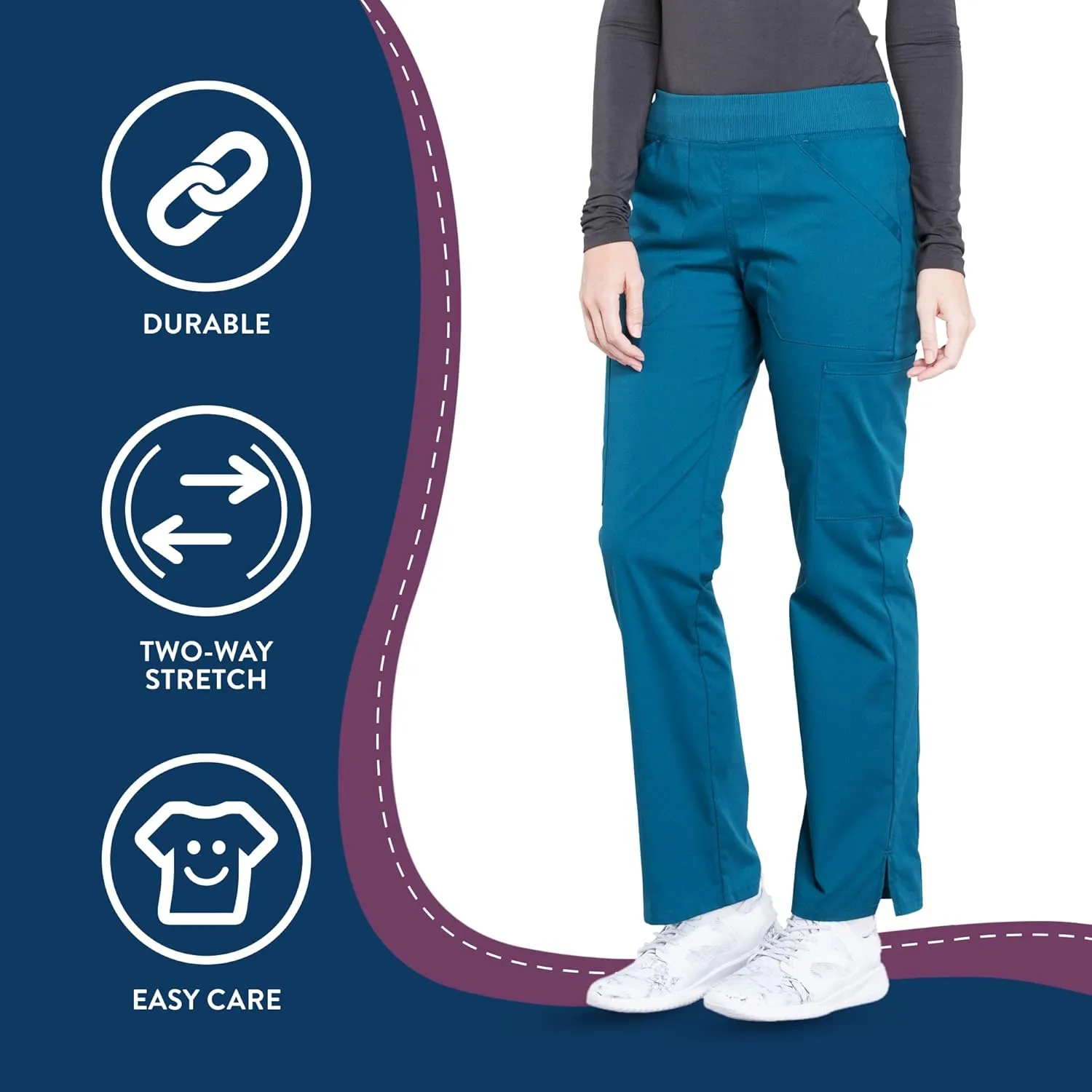 Cherokee Women's Scrub Pants Mid Rise Straight Leg Pull-on Cargo Pant with 6 Pockets & 2-Way Stretch Fabric - WW170