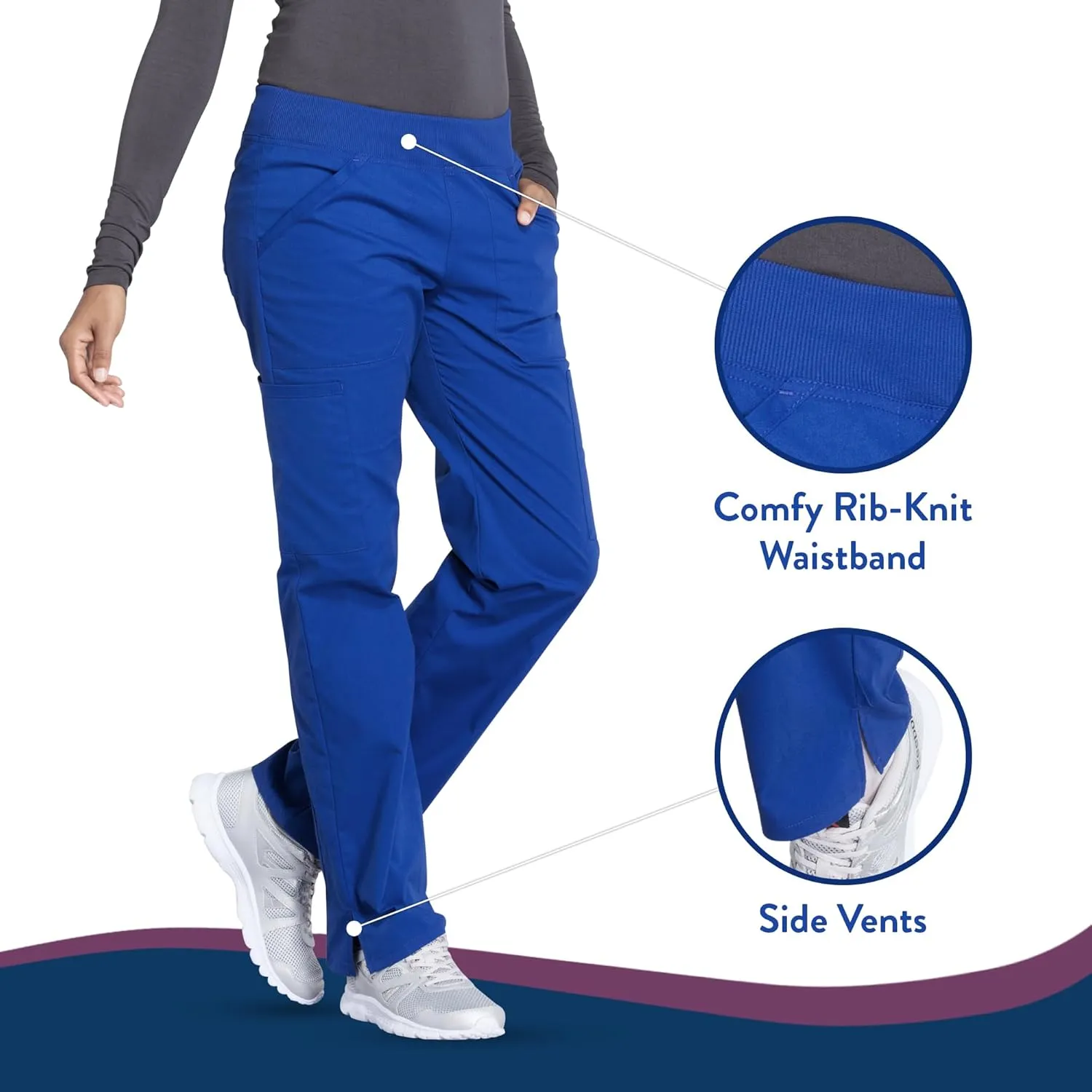 Cherokee Women's Scrub Pants Mid Rise Straight Leg Pull-on Cargo Pant with 6 Pockets & 2-Way Stretch Fabric - WW170