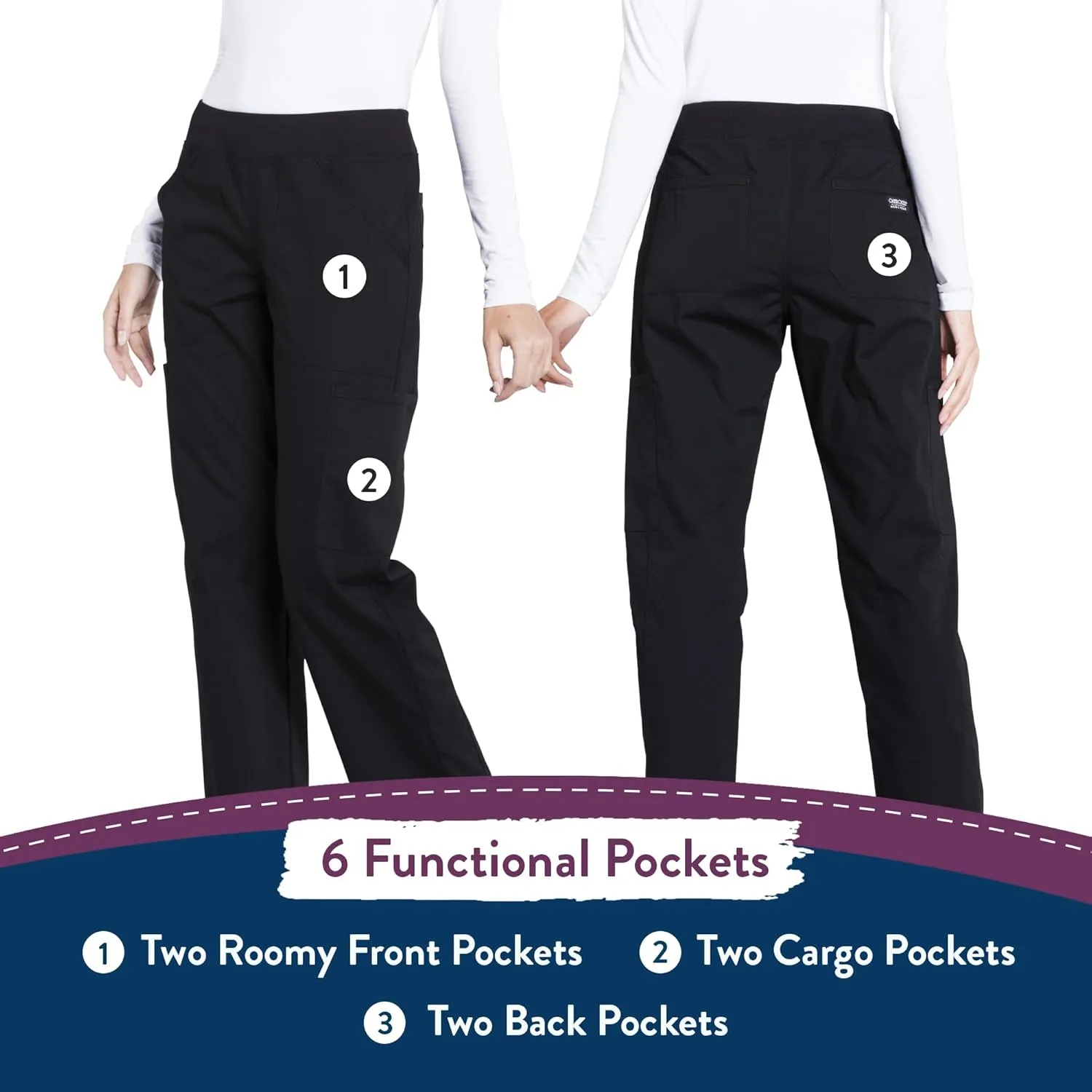 Cherokee Women's Scrub Pants Mid Rise Straight Leg Pull-on Cargo Pant with 6 Pockets & 2-Way Stretch Fabric - WW170