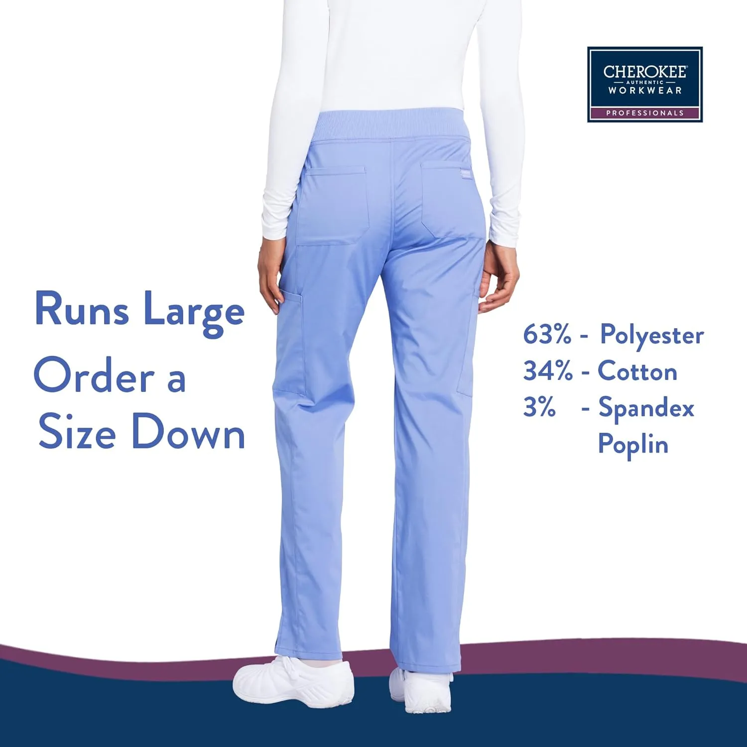 Cherokee Women's Scrub Pants Mid Rise Straight Leg Pull-on Cargo Pant with 6 Pockets & 2-Way Stretch Fabric - WW170