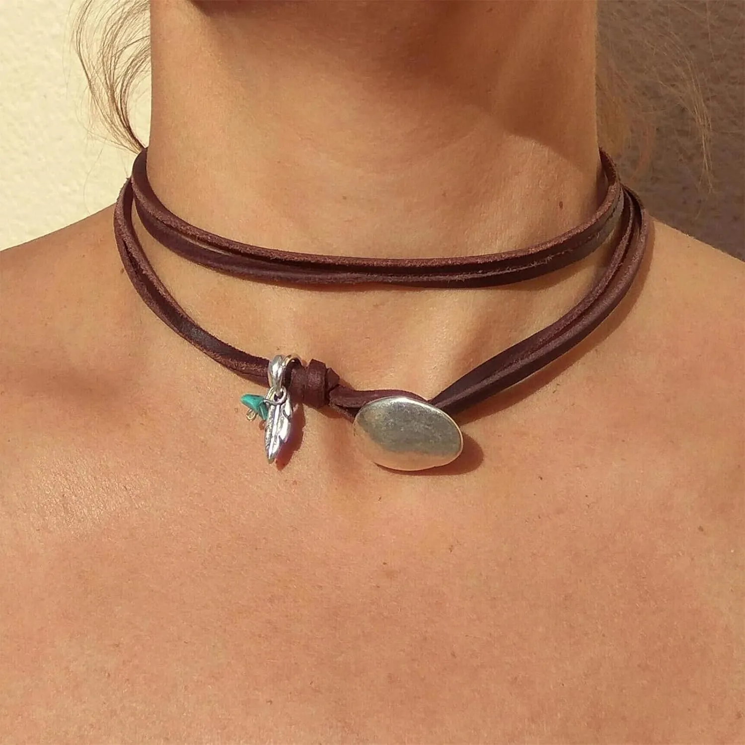Choistily Boho Necklace Jewelry Western Outfit for Women Western Turquoise Jewelry Leather Necklace Accessories Summer Beach Essentials