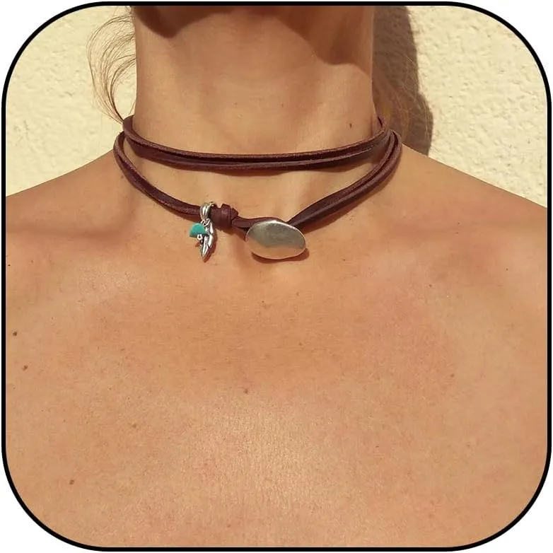 Choistily Boho Necklace Jewelry Western Outfit for Women Western Turquoise Jewelry Leather Necklace Accessories Summer Beach Essentials