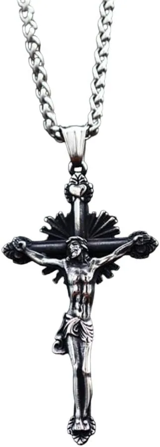 Christ Jesus Pendant Necklace 316L Stainless Steel Cross Chain Heavy Men Jewelry Gift Religious Jewelry VHM0017