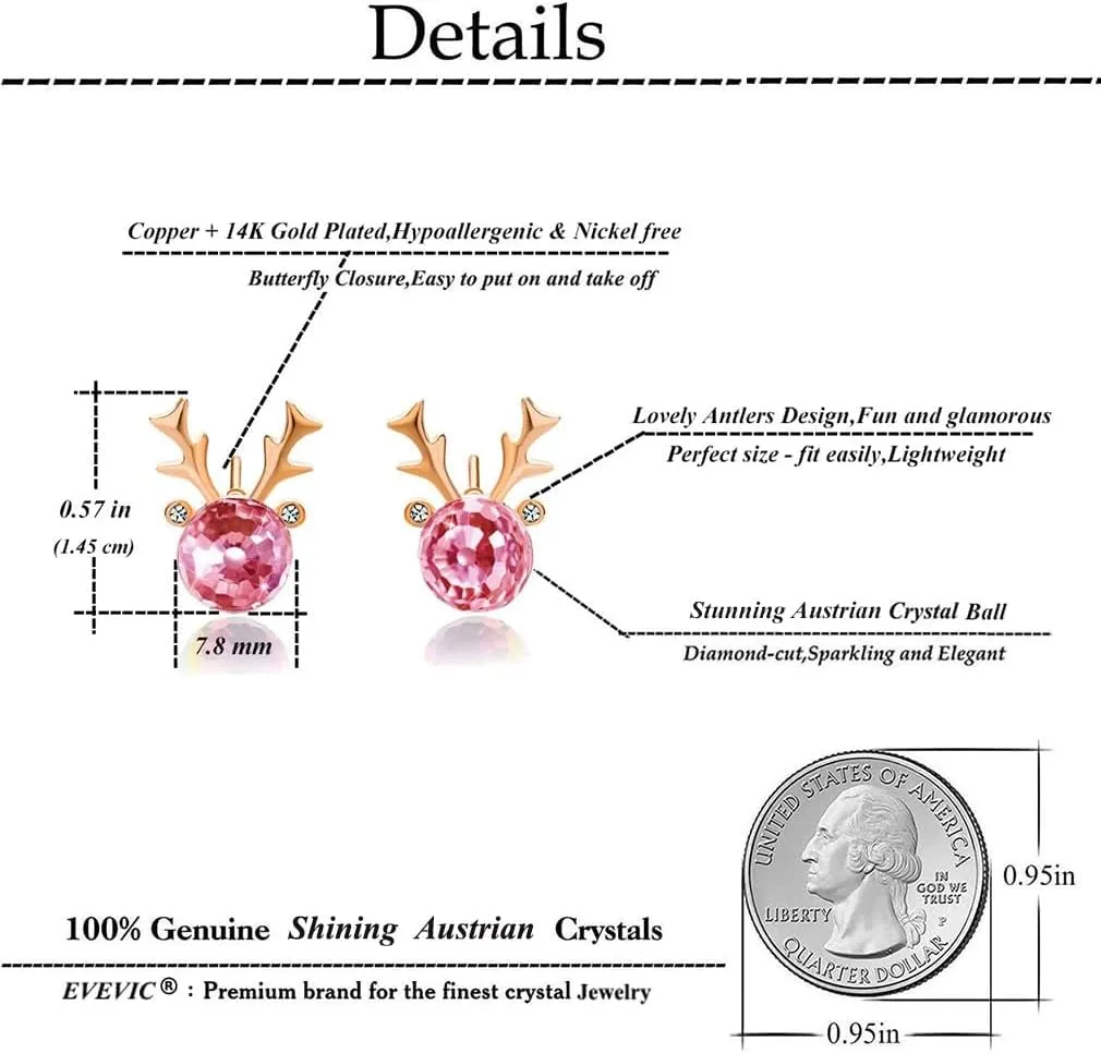 Christmas Earrings for Women Reindeer Earrings Austrian Crystal Stud Earrings Hypoallergenic Christmas Jewelry Holiday Jewelry Gift