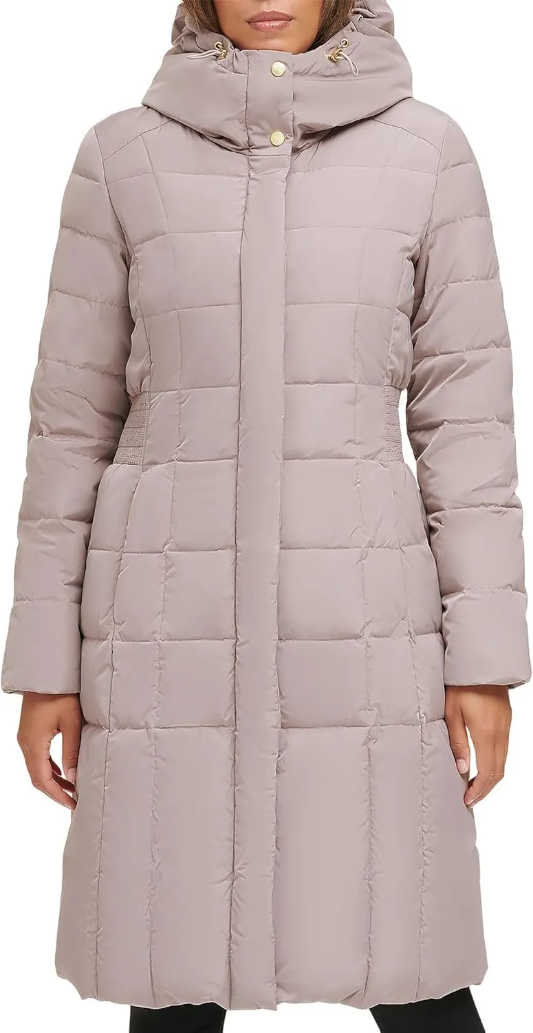 Cole Haan Women's Knee Length Hooded Quilted Down Coat