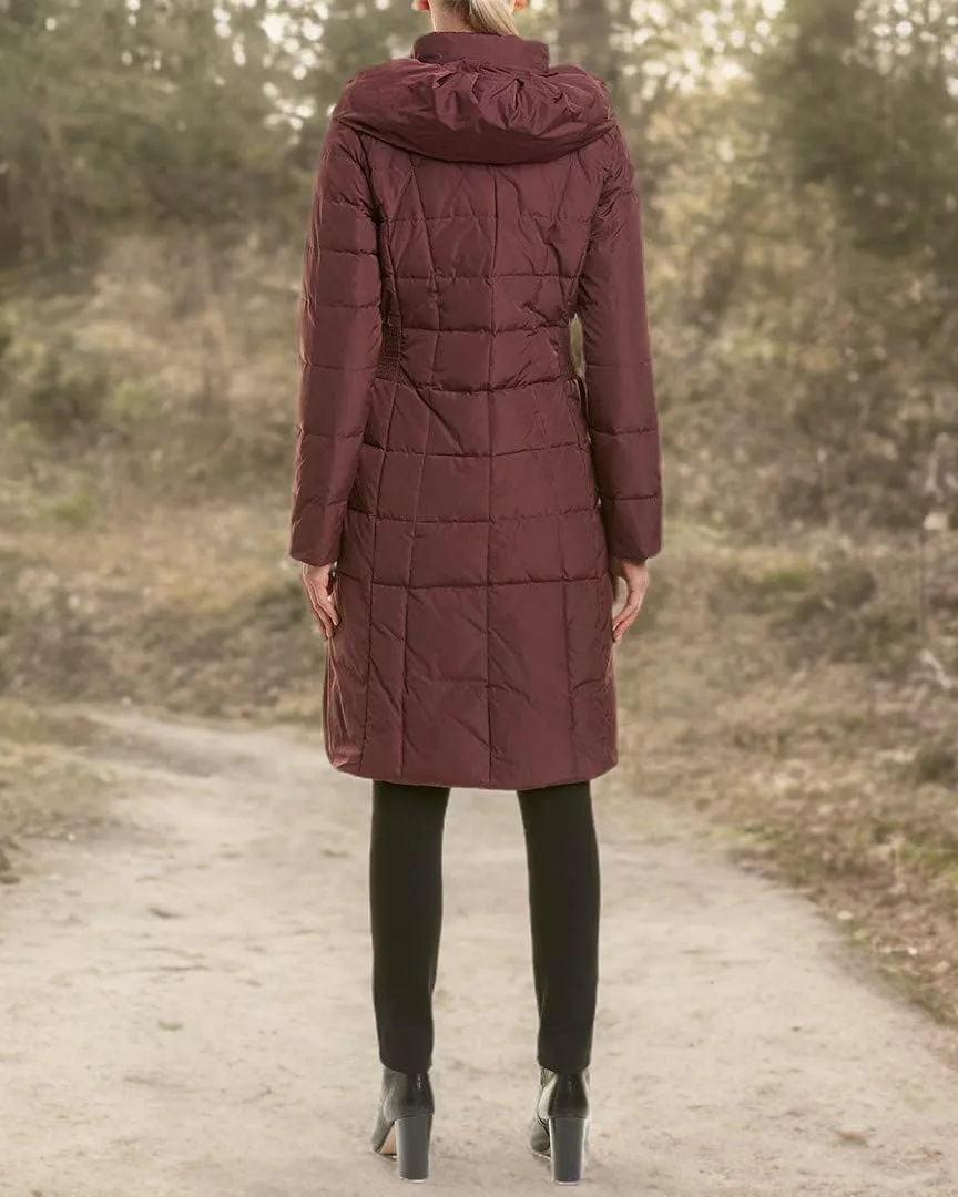 Cole Haan Women's Knee Length Hooded Quilted Down Coat
