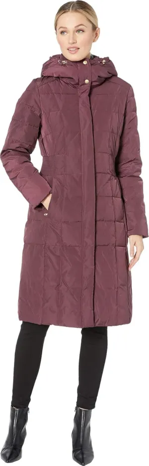 Cole Haan Women's Knee Length Hooded Quilted Down Coat